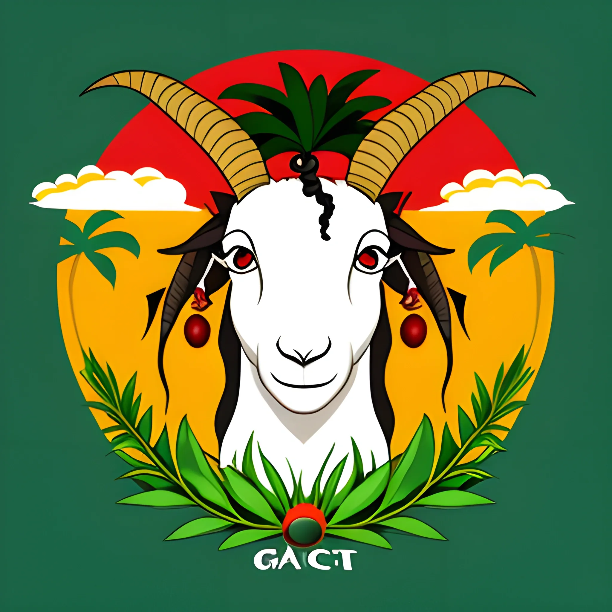 Rastafarian Goat, Red Eyes, Island Theme, Cartoon