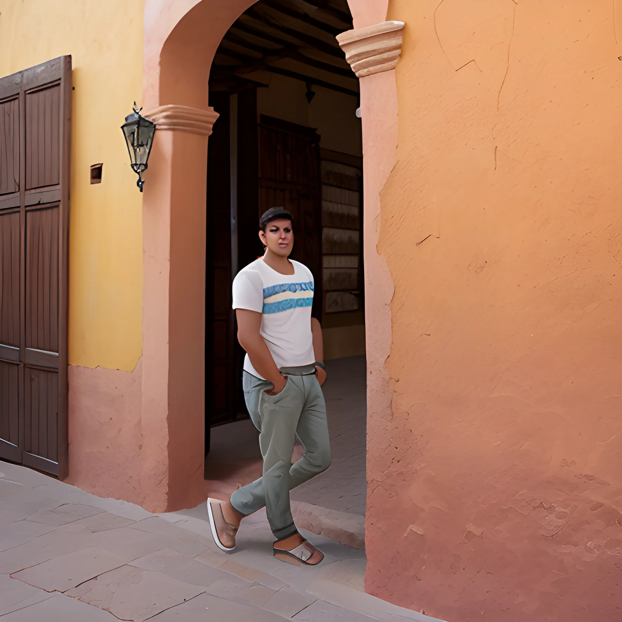 joven   largo en ciudad antigua 

 