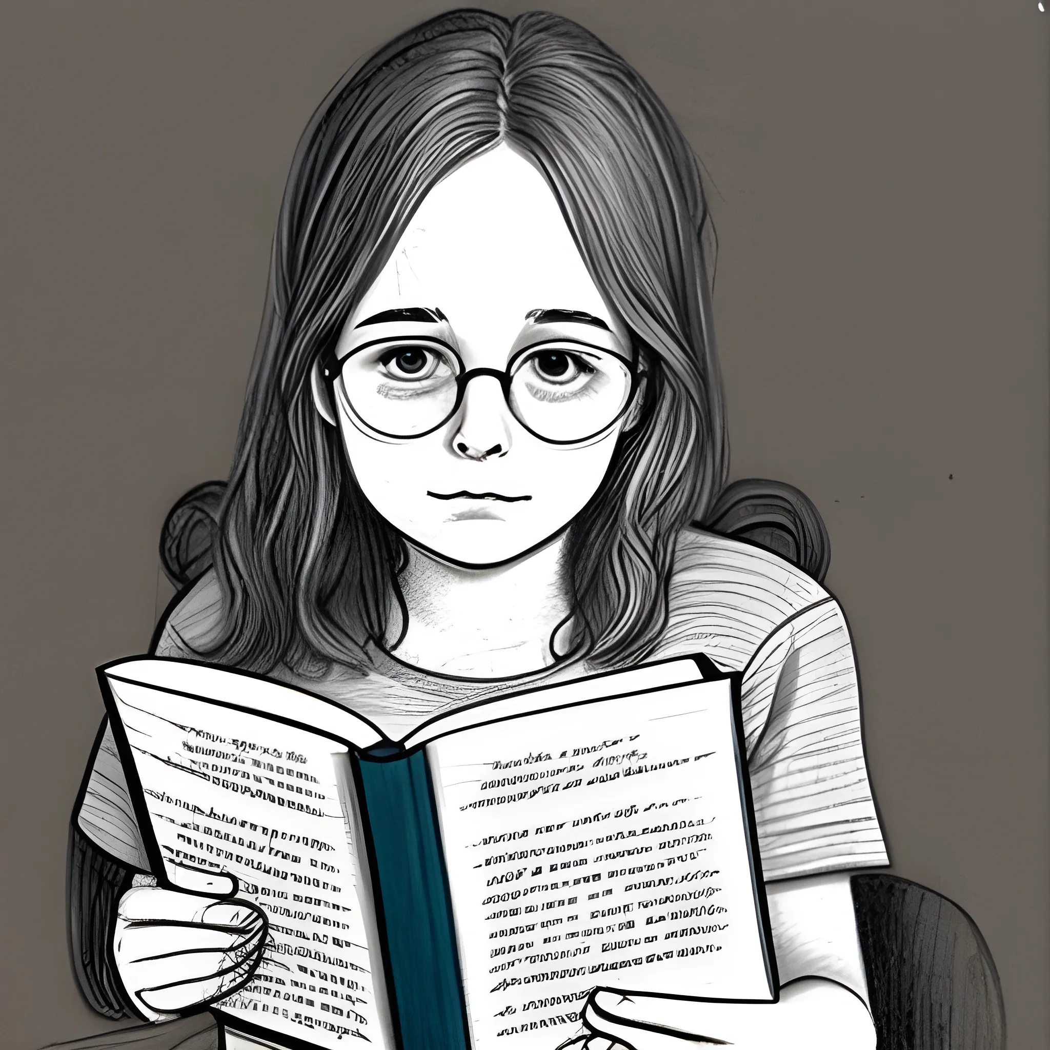 Emily Swerbensky, cute, reading a book, Pencil Sketch