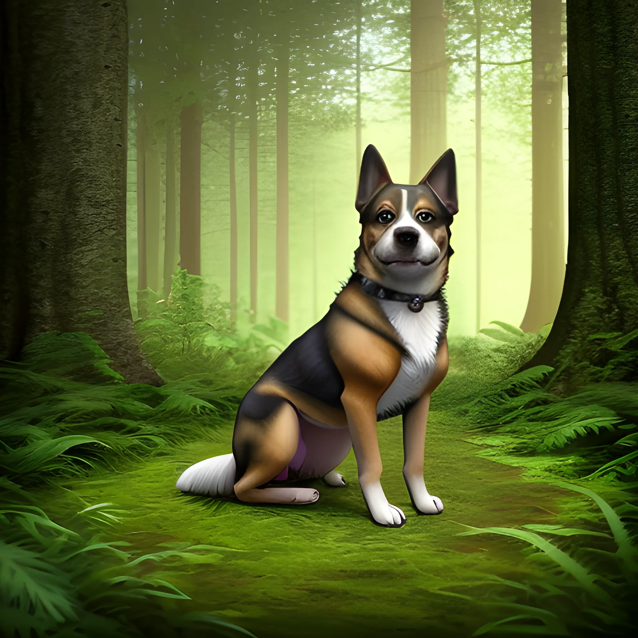 A dog in forest ,Realistic vision
