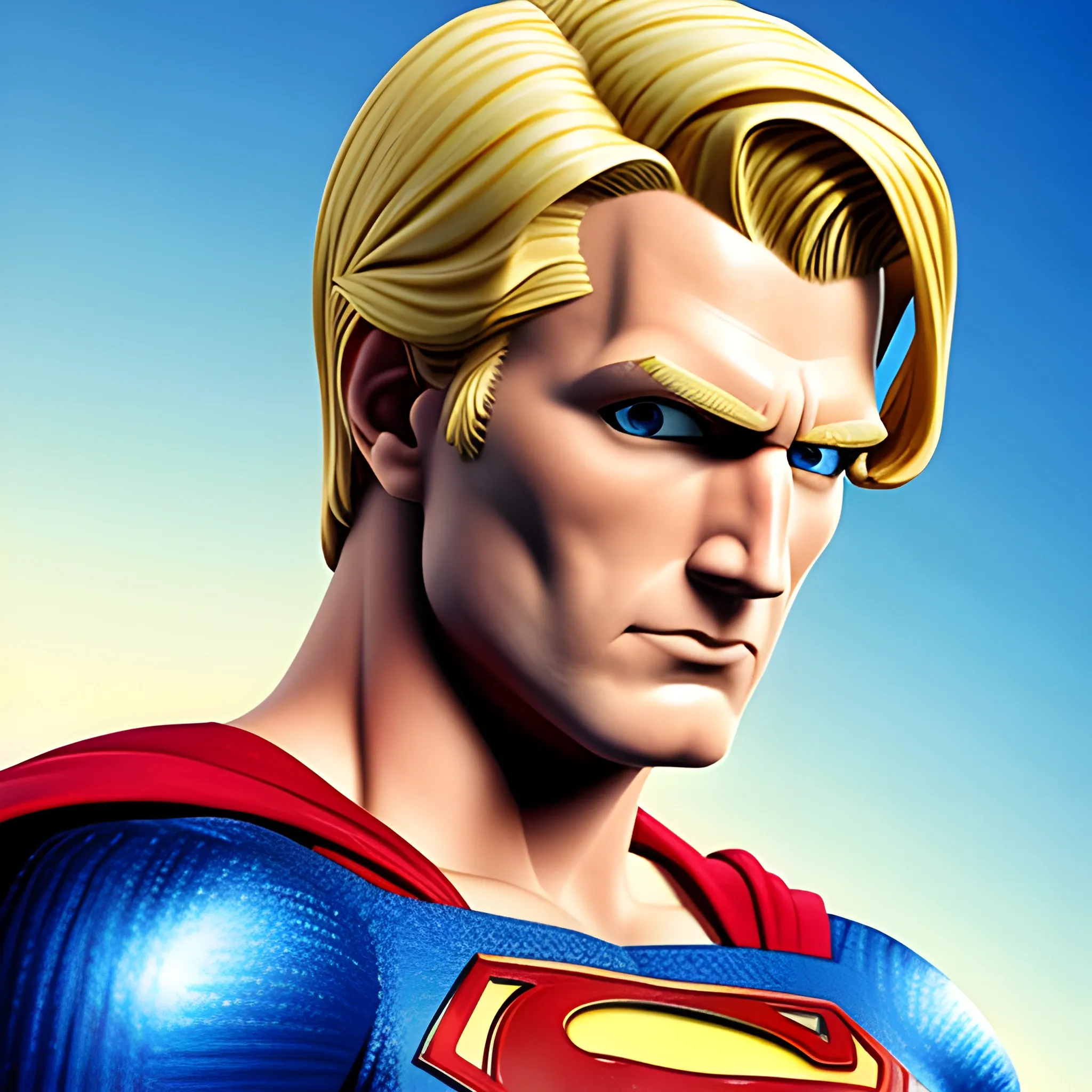 Homelander, superman with blond hair, blue eyes, character, from the boys, television show, 3D, Water Color