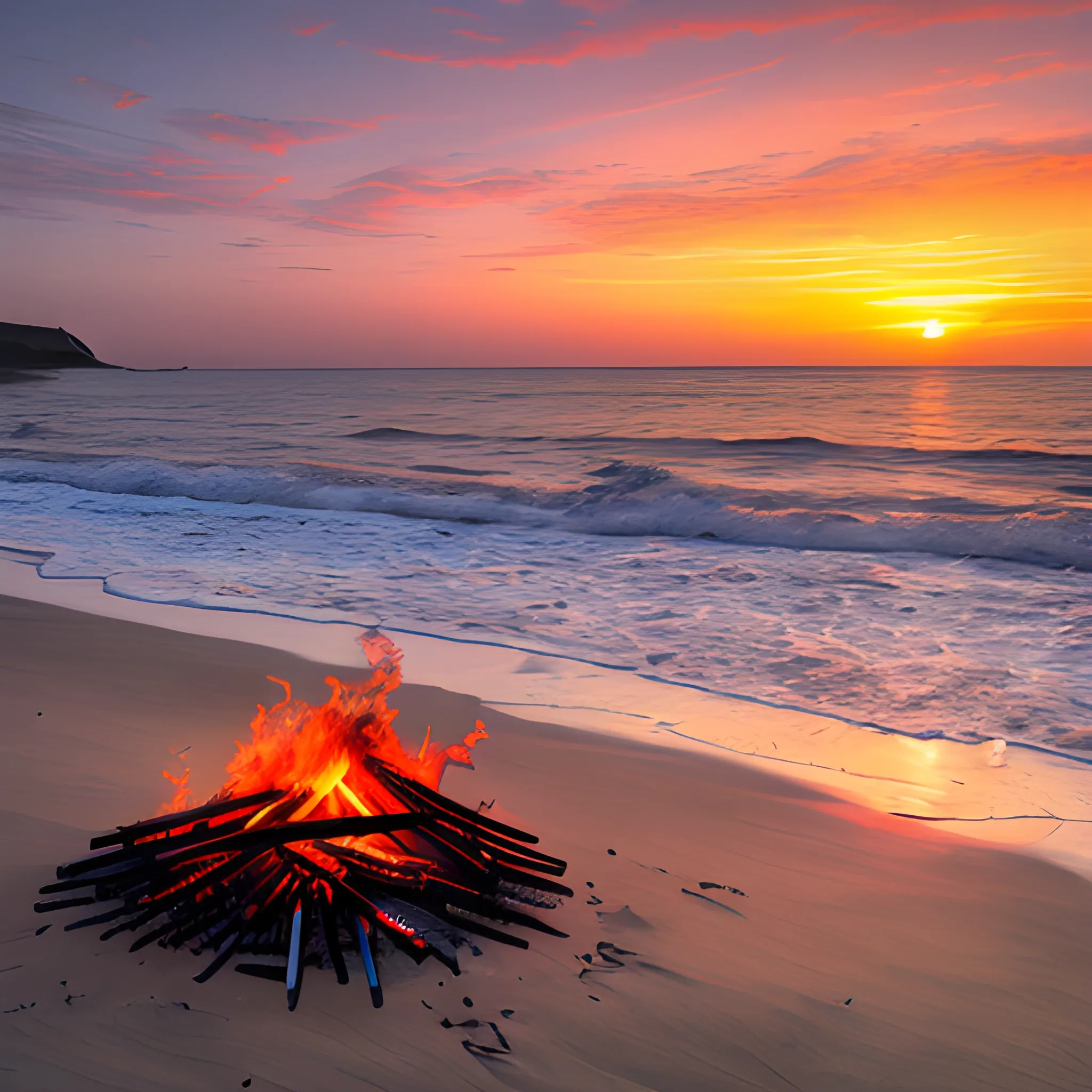 bonfire seashore sunset