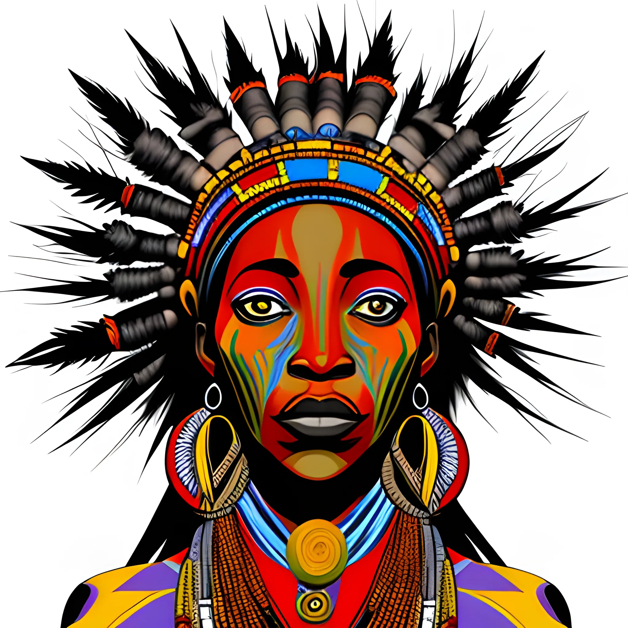 Female african shaman, expressionist, with bold, broad sketch strokes, high detail digital art