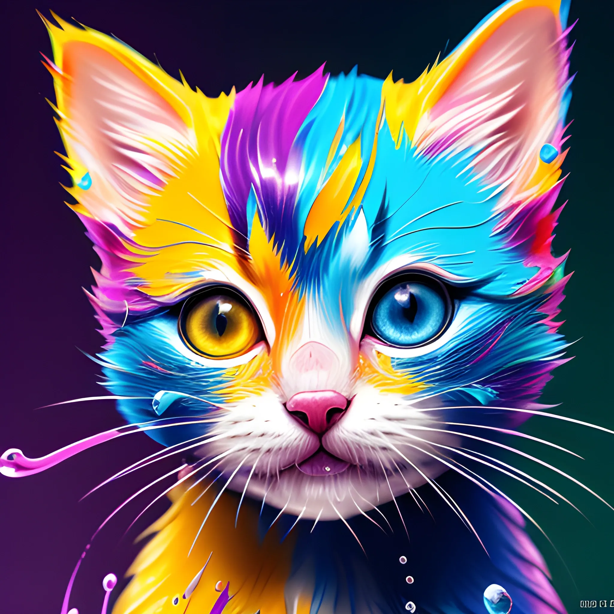 splash art, a liquid cute kitten made of colours, splash style of colourful paint, hyperdetailed intricately detailed, fantastical, intricate detail, splash screen, complementary colours, fantasy, concept art, 8k resolution,