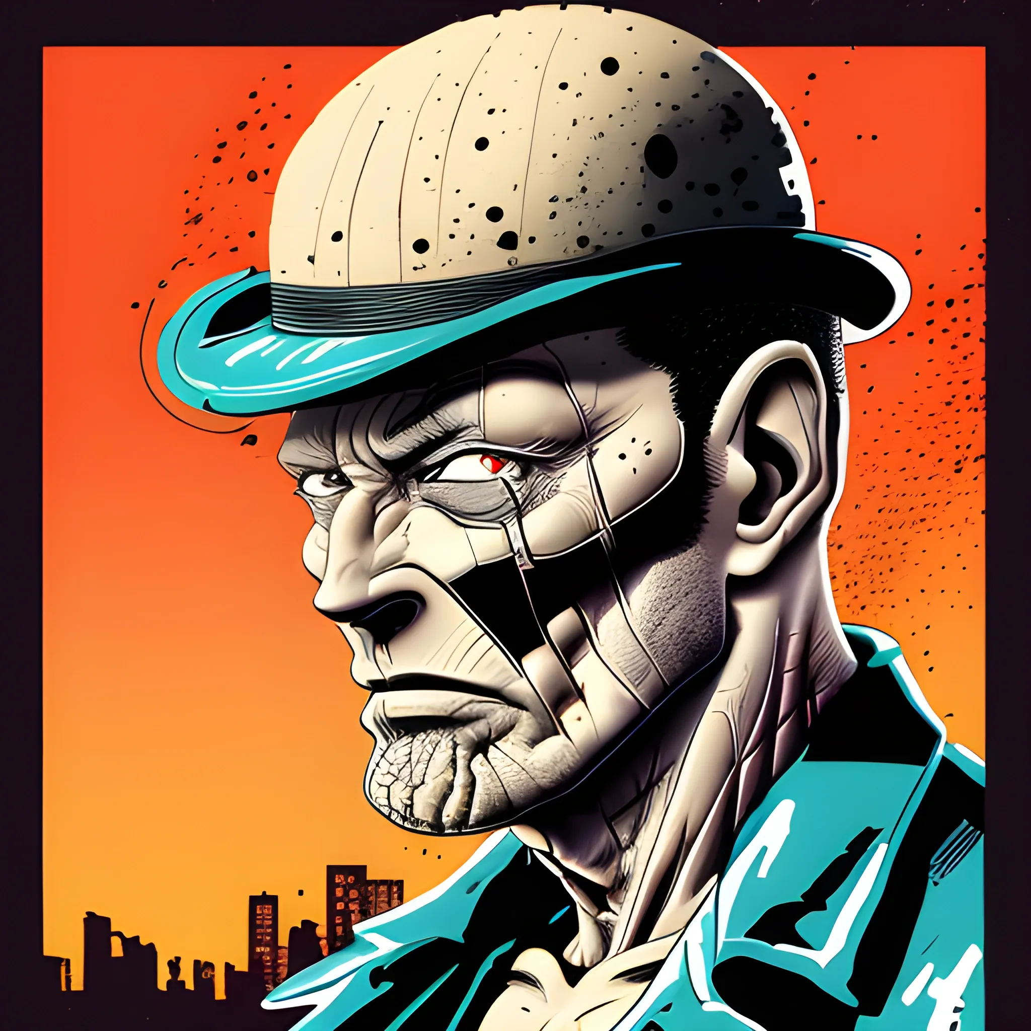 (((by Frank Miller's Hard Boiled))), a panorama looking straight at the camera photo of aged cyborg at dusk during fall, (in the style of Primitivism and Nostalgiacore), (trending on Behance HD), (overwrought, classic, post-apocalypticpunk), (furry, eye strain, dystopian, microscopic) ,(NSFW:0.5) , (high quality), (detailed), (masterpiece), (best quality), (highres), (extremely detailed), (8k)