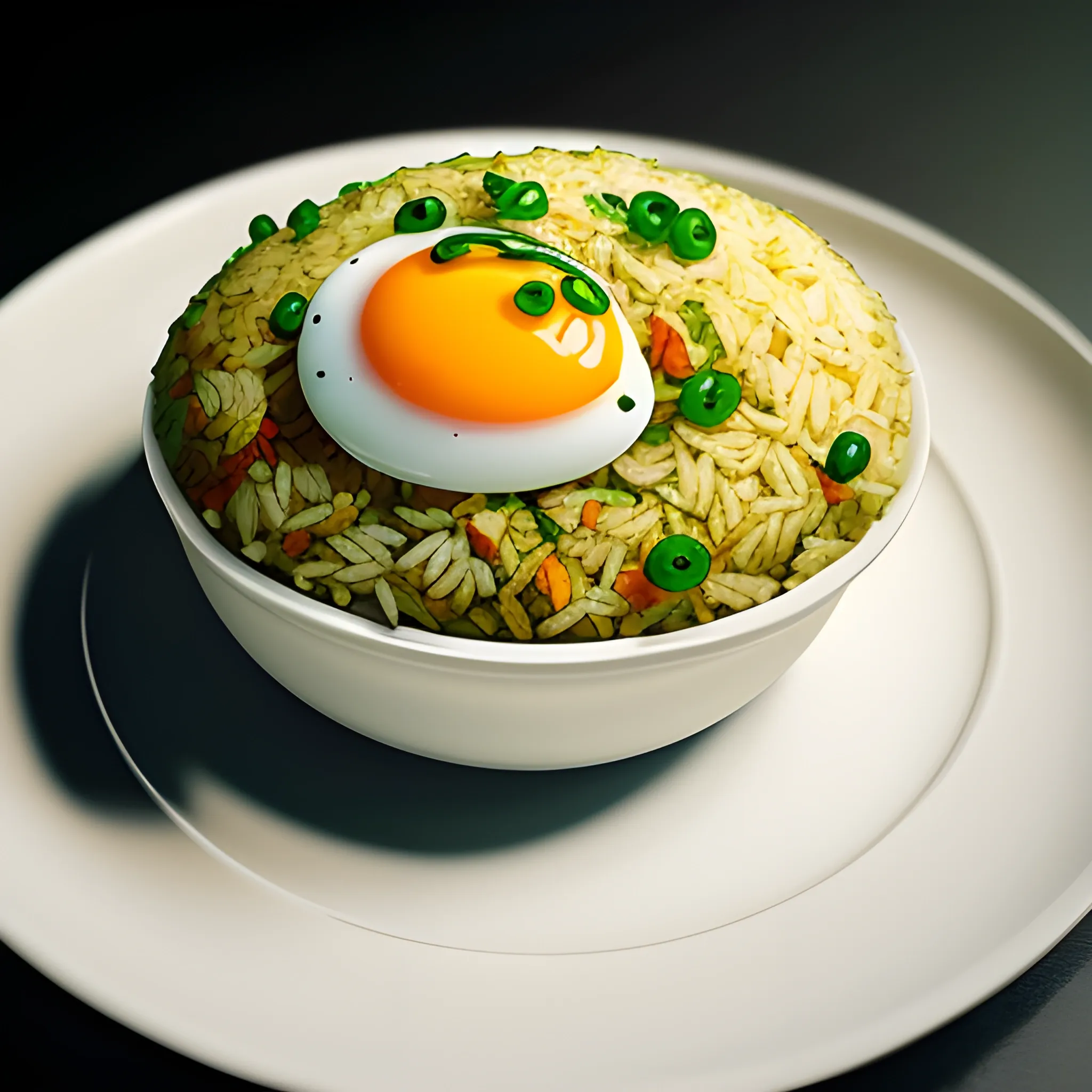 egg fried rice, realistic, soft light,food photography,, highly detailed, netflix chef's table, modern, molecular gastronomy