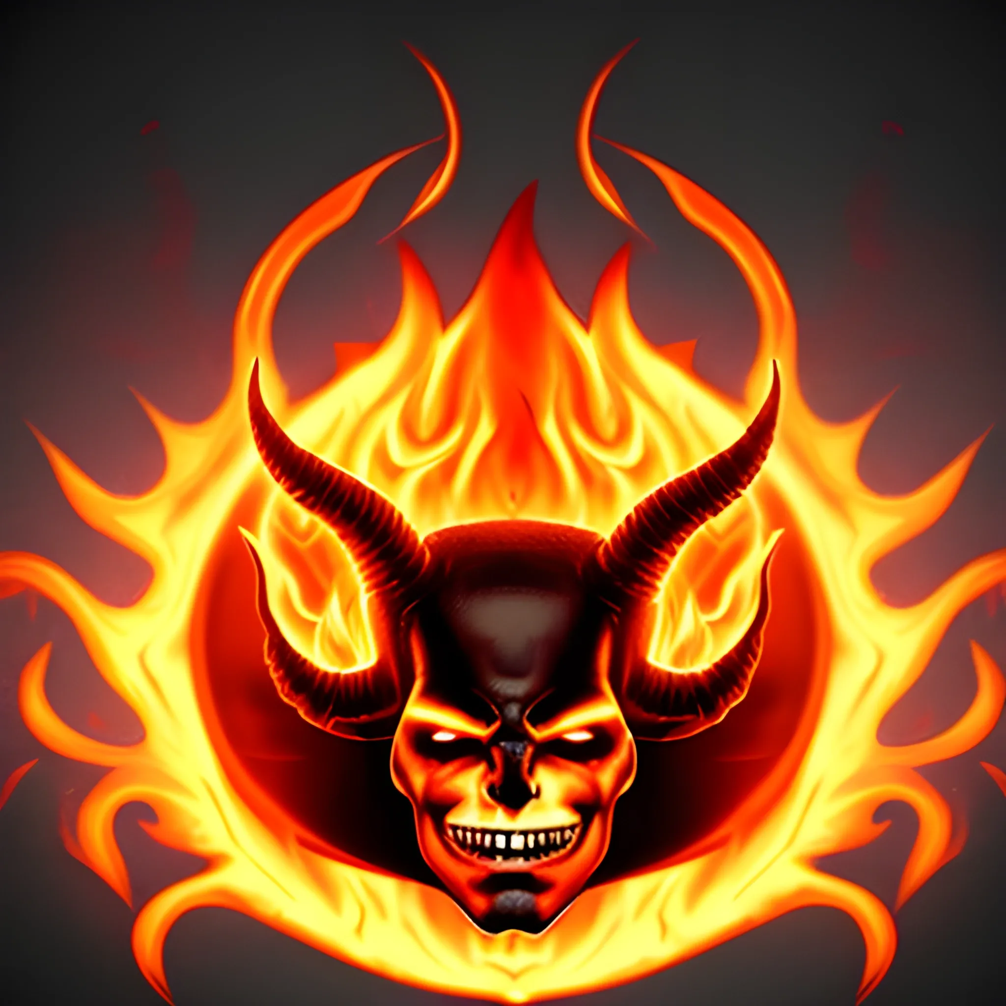 Create a cap that has devil horns and facial features, with flames emerging from the top. This will make a direct connection to the infernal theme. for a logo