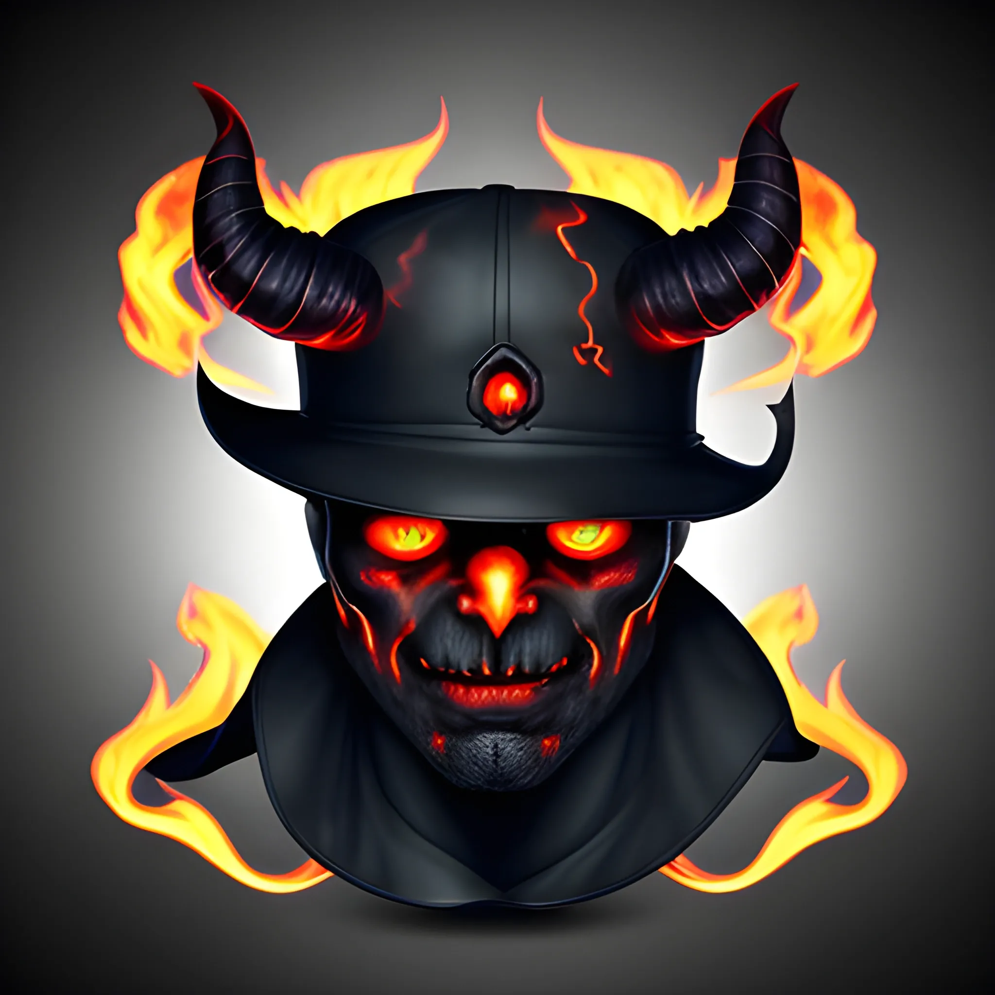 Create a cap that has devil horns and facial features, with flames emerging from the top. This will make a direct connection to the infernal theme. for a logo