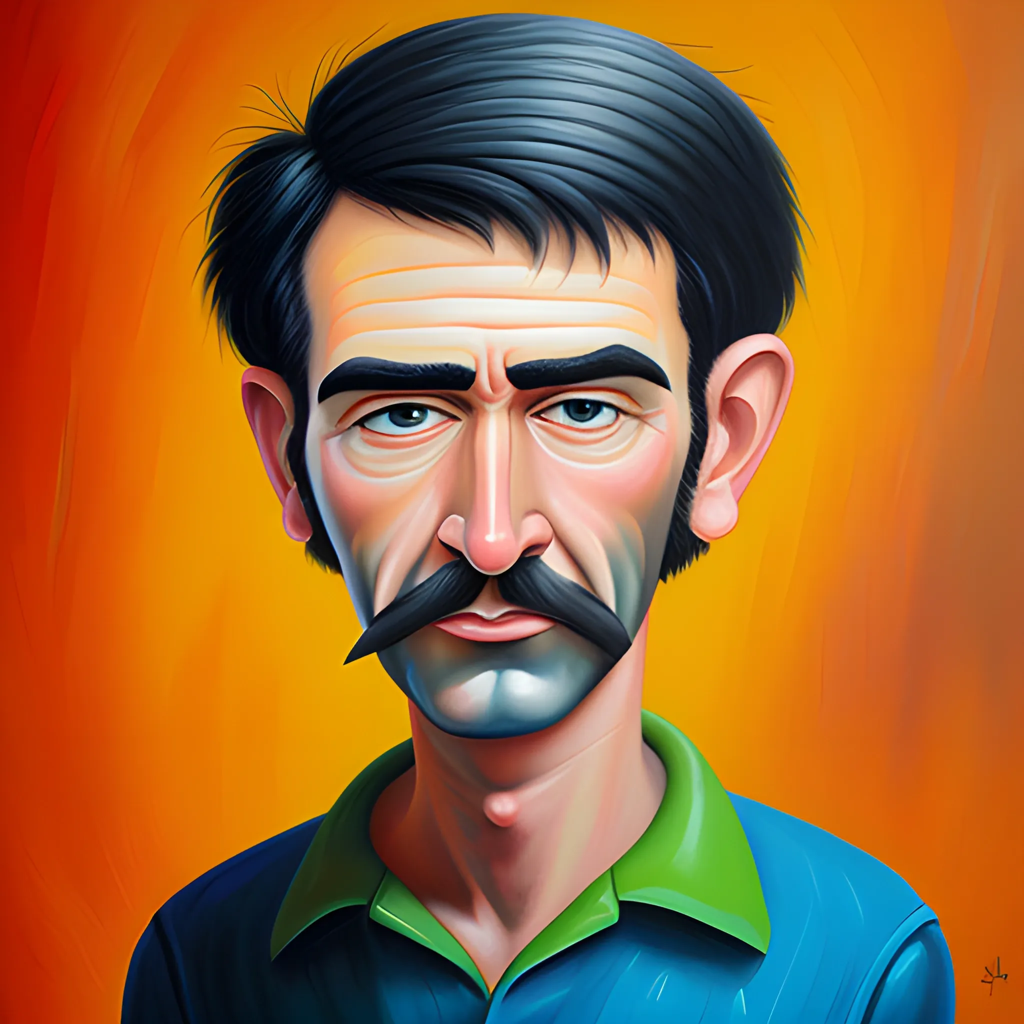 , Cartoon，man，high, Oil Painting