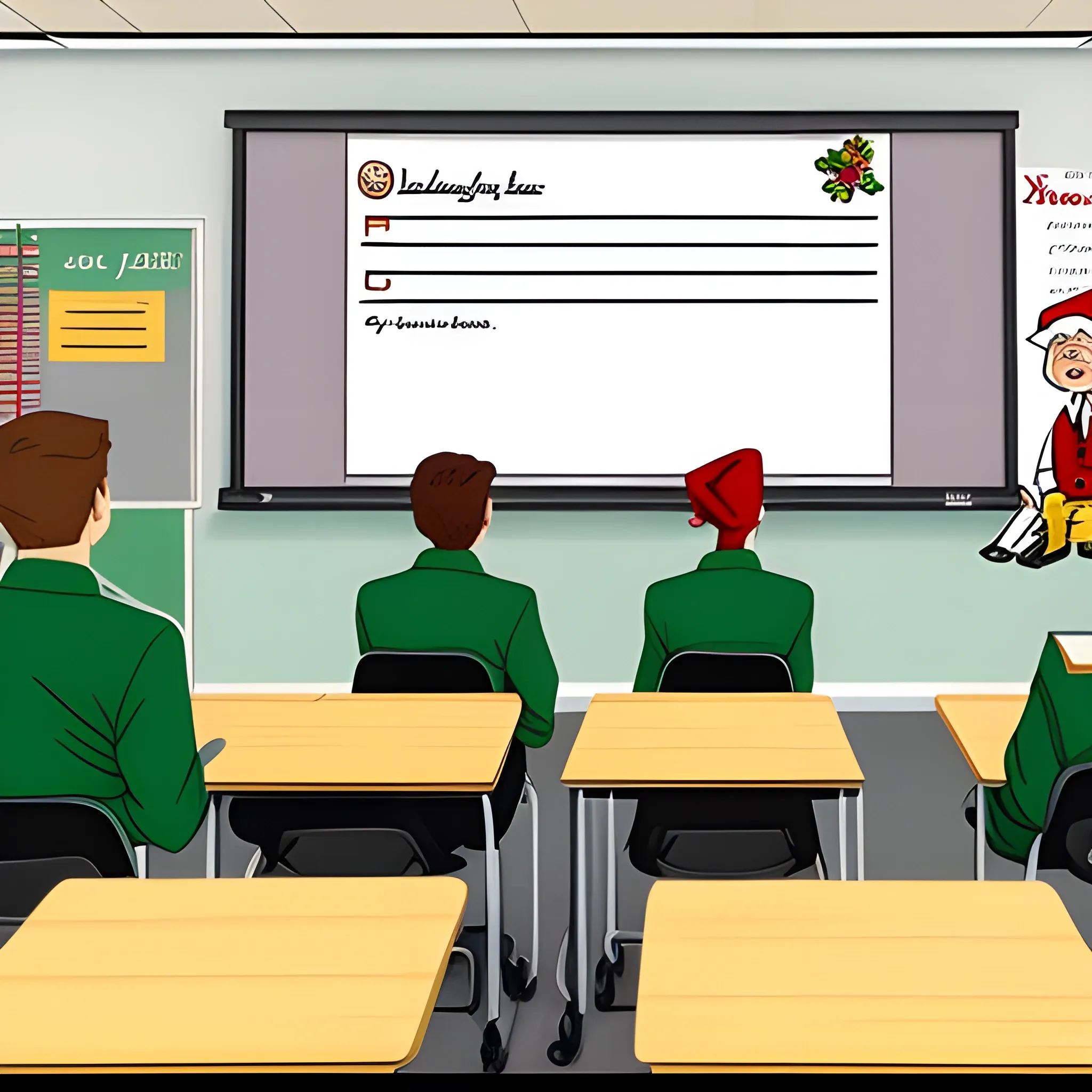 In the classroom, the boys are watching the female classmates doing their homework from behind, and there is a 51 holiday board on the blackboard, Cartoon