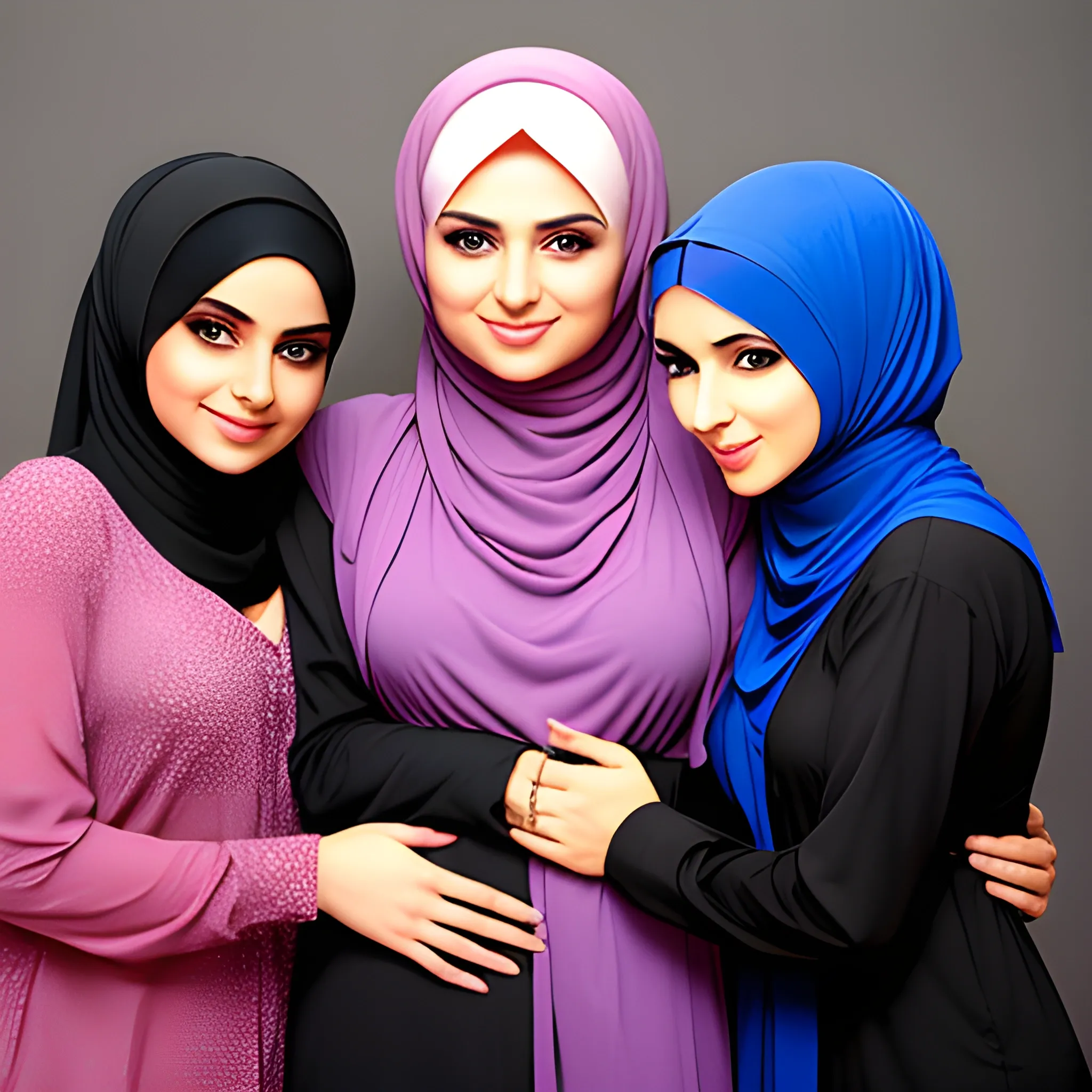 two hijabi hot babes touching a man