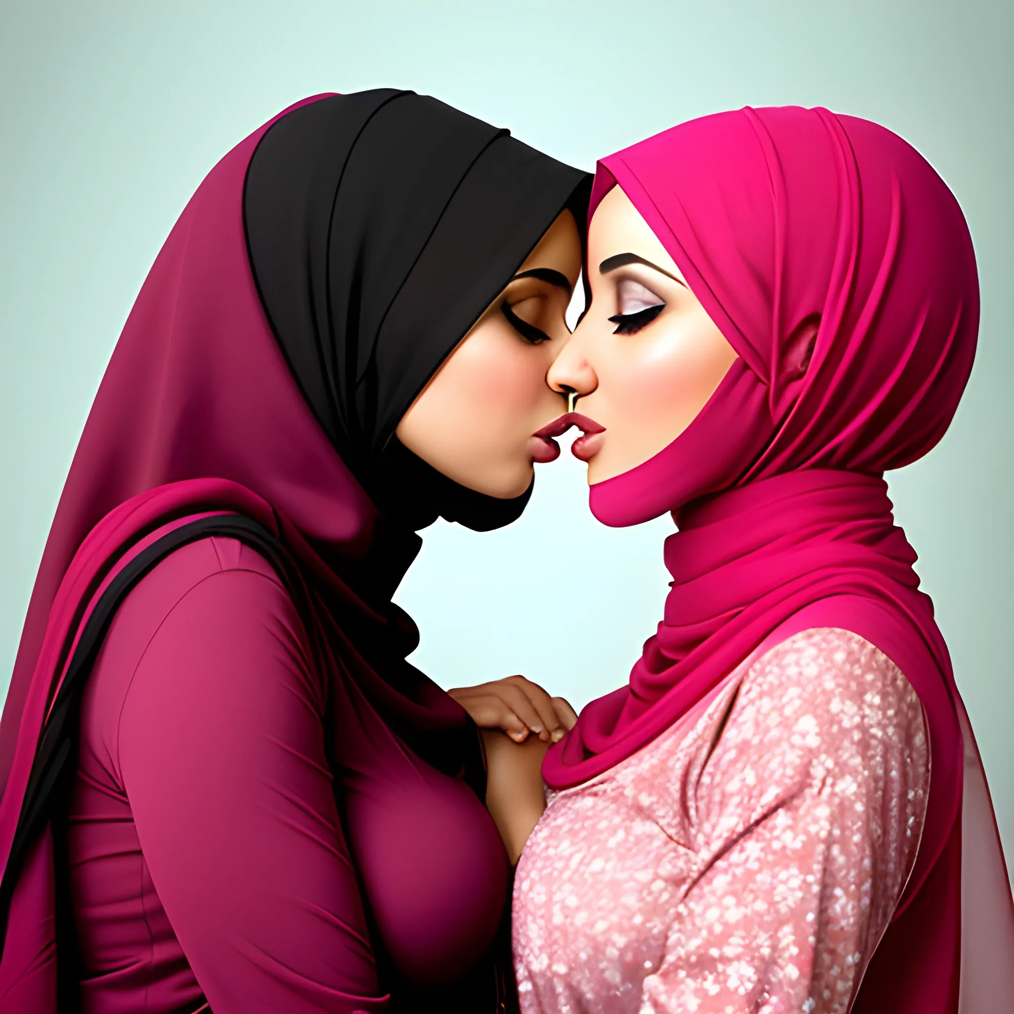 two hijabi hot babes kissing love