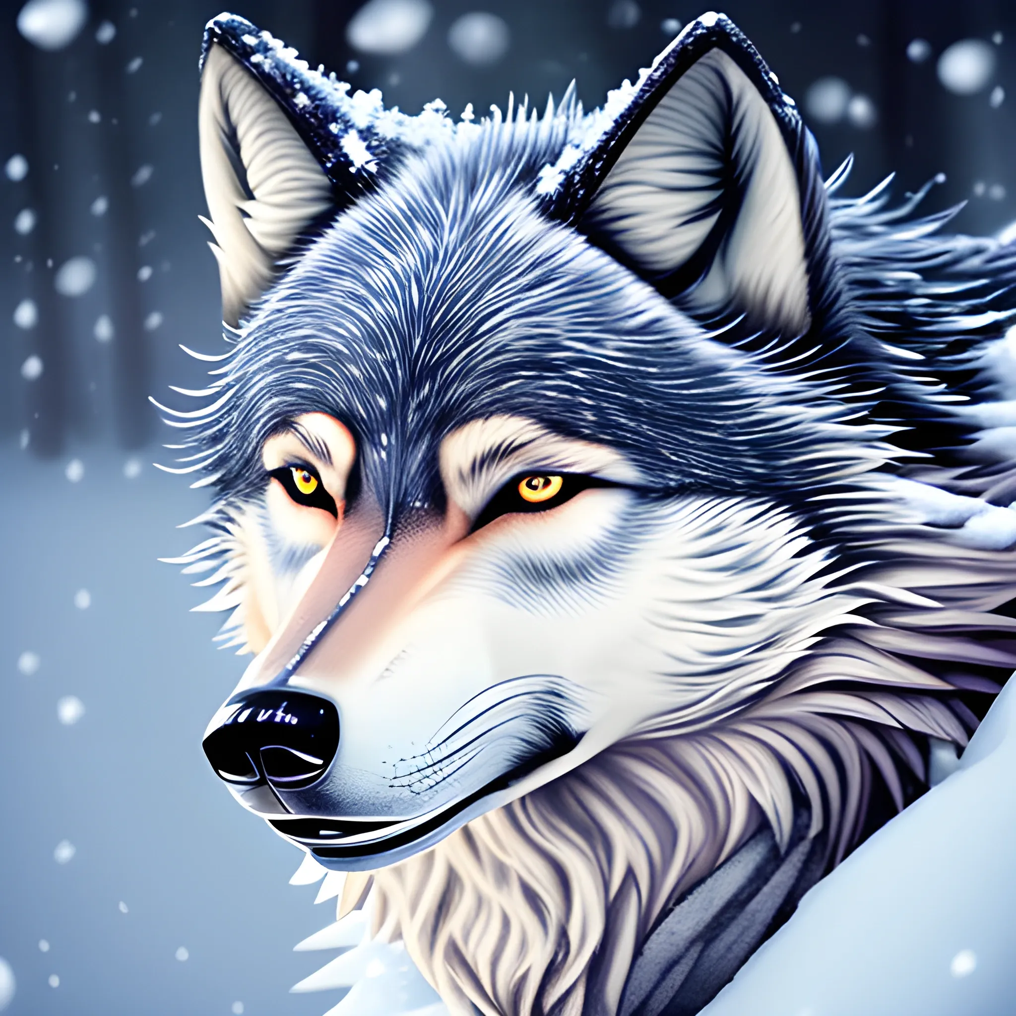 Anthropomorphic wolf in the snow