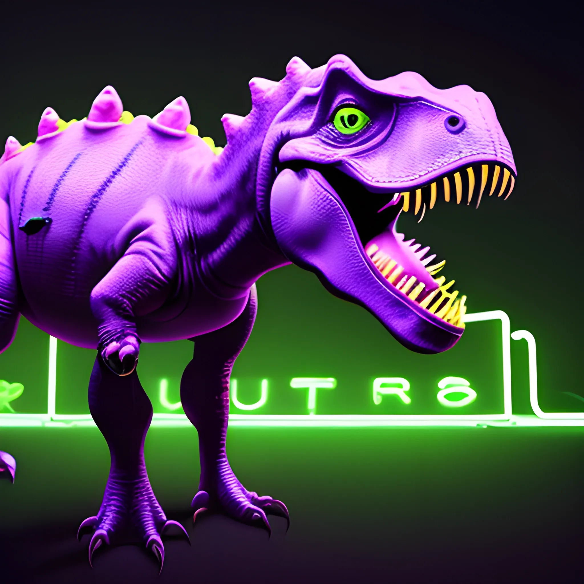 A realistic neon dinosaur 4k with a black background 
