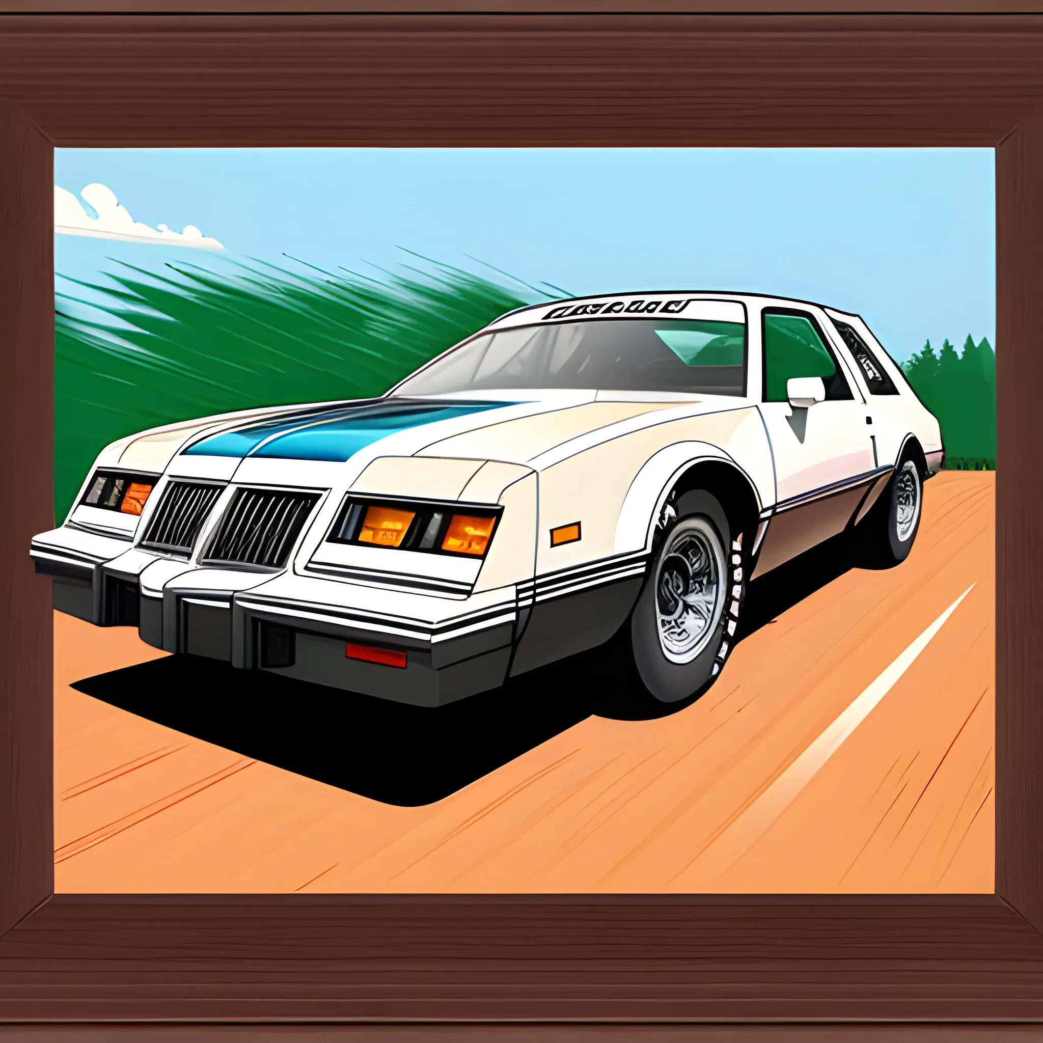 1980s Buick race car illustration  in frame