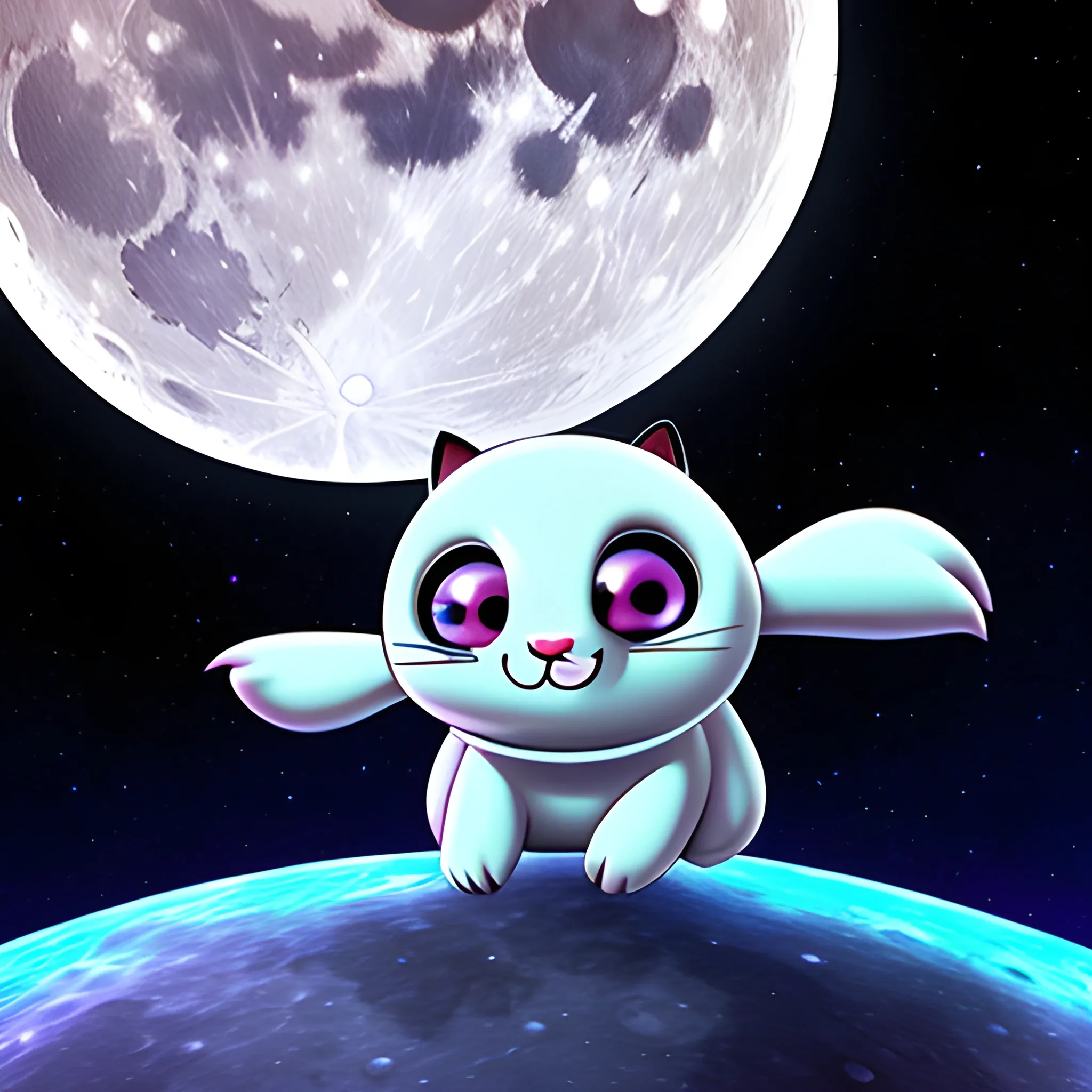 cute baby animal in the moon, 3D, Cartoon, Trippy