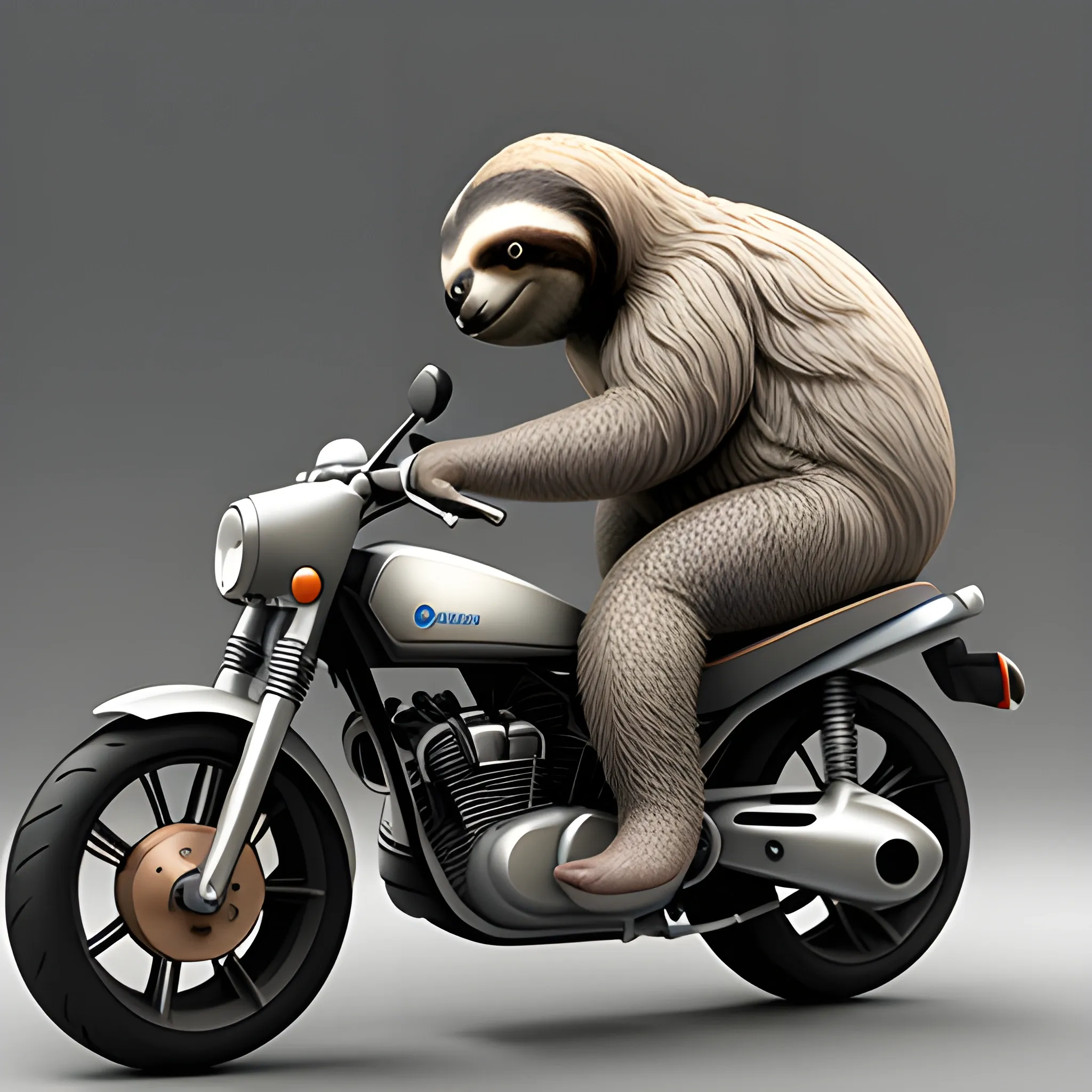 Cute sloth riding a cool motorcycle, wearing a stylish helmet.3D,Realism,Fashion
