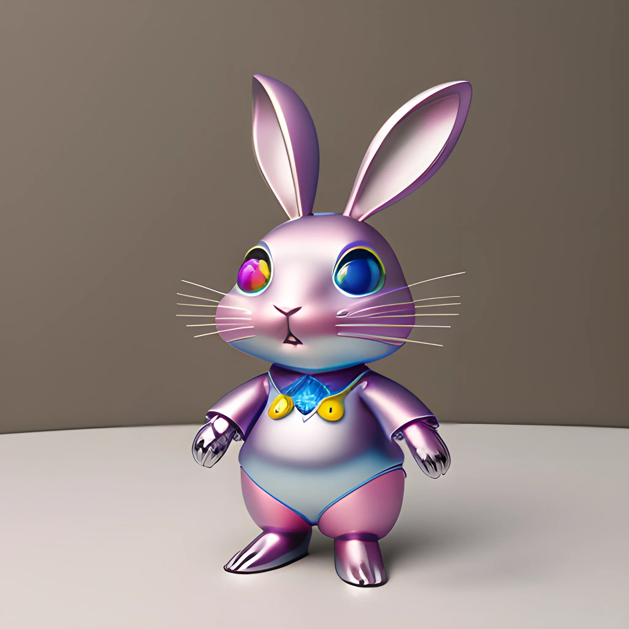 gradually electroplated rabbit，pop mart, pixar, high detail face, ultra hd, pastel colors, Metal material, best quality