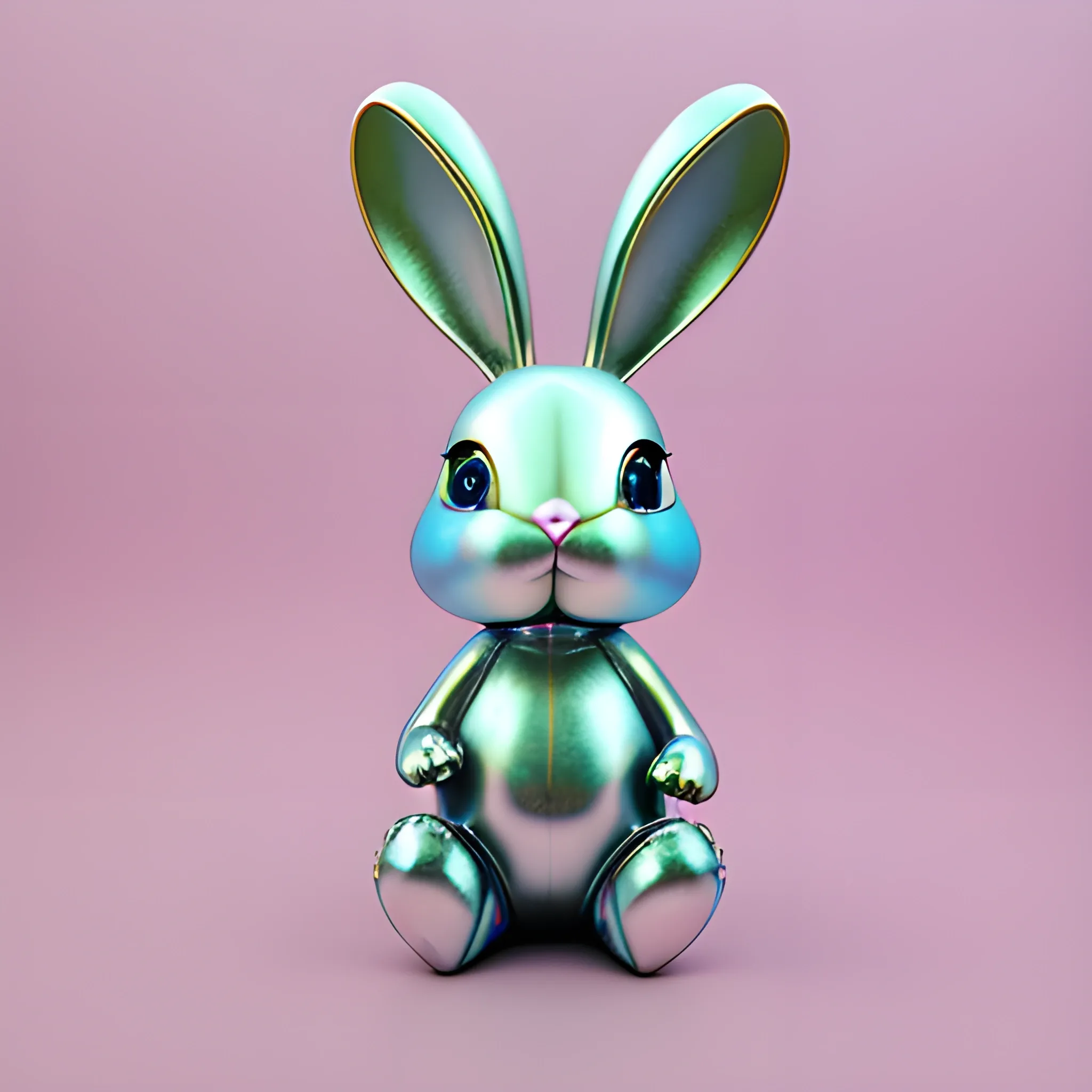 gradually electroplated rabbit，pop mart, pixar, high detail face, ultra hd, pastel colors, Metal material, best quality