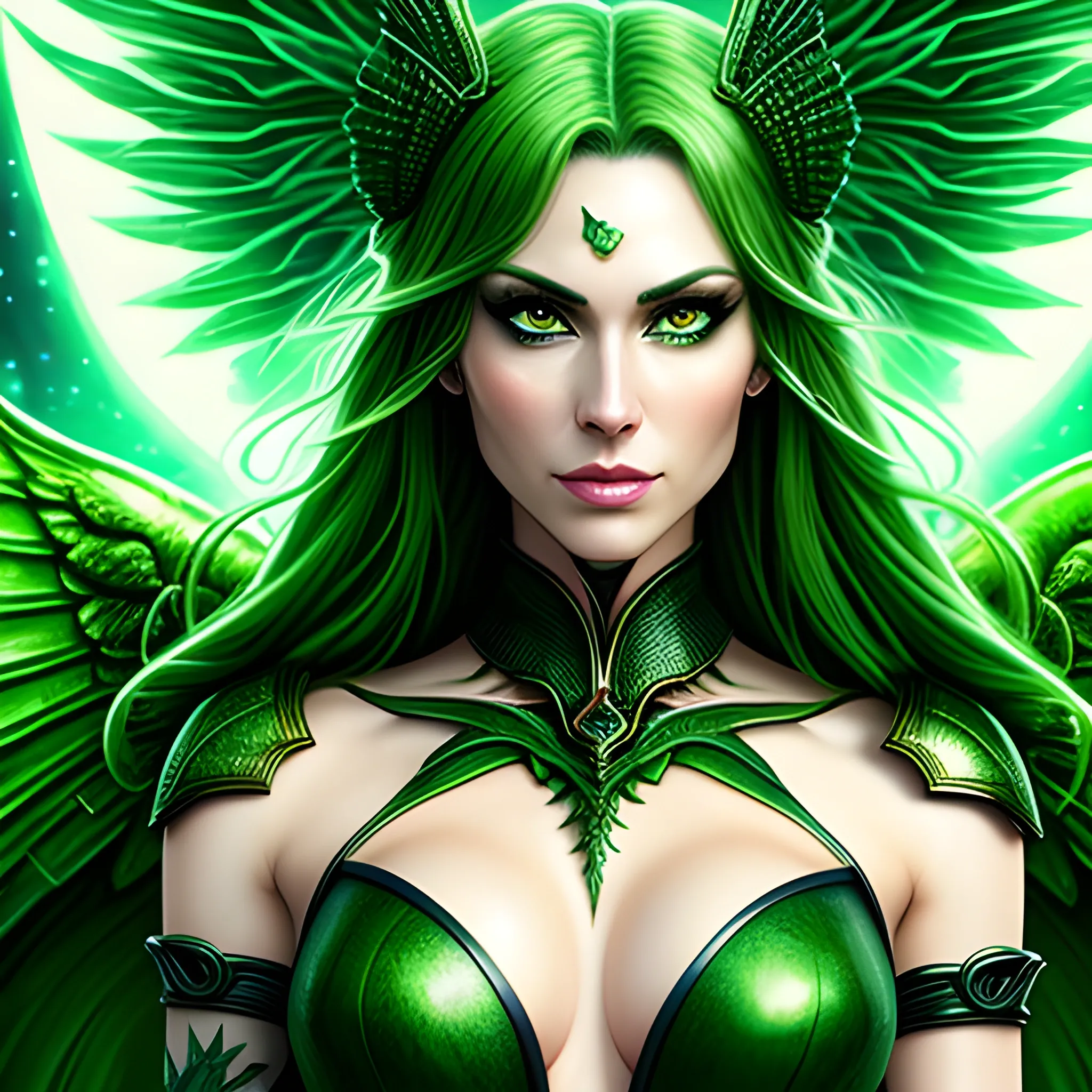Beautiful girl with green eyes, high detail, green scene, hauntingly beautiful illustration, full body, Nikke Goddess of victory Alice, , hot, realistic,  4k definition

