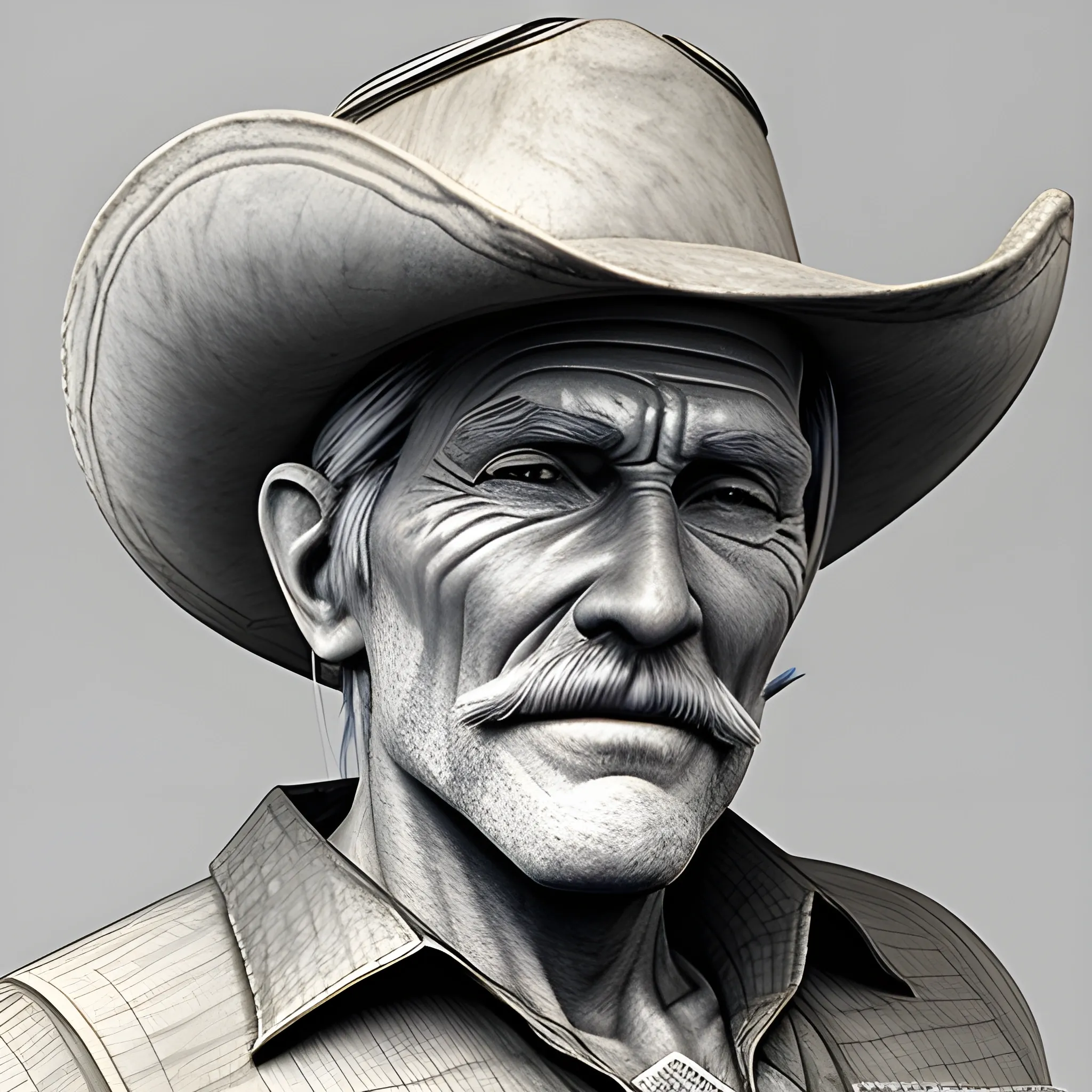 an old cowboy, Pencil Sketch, 3D