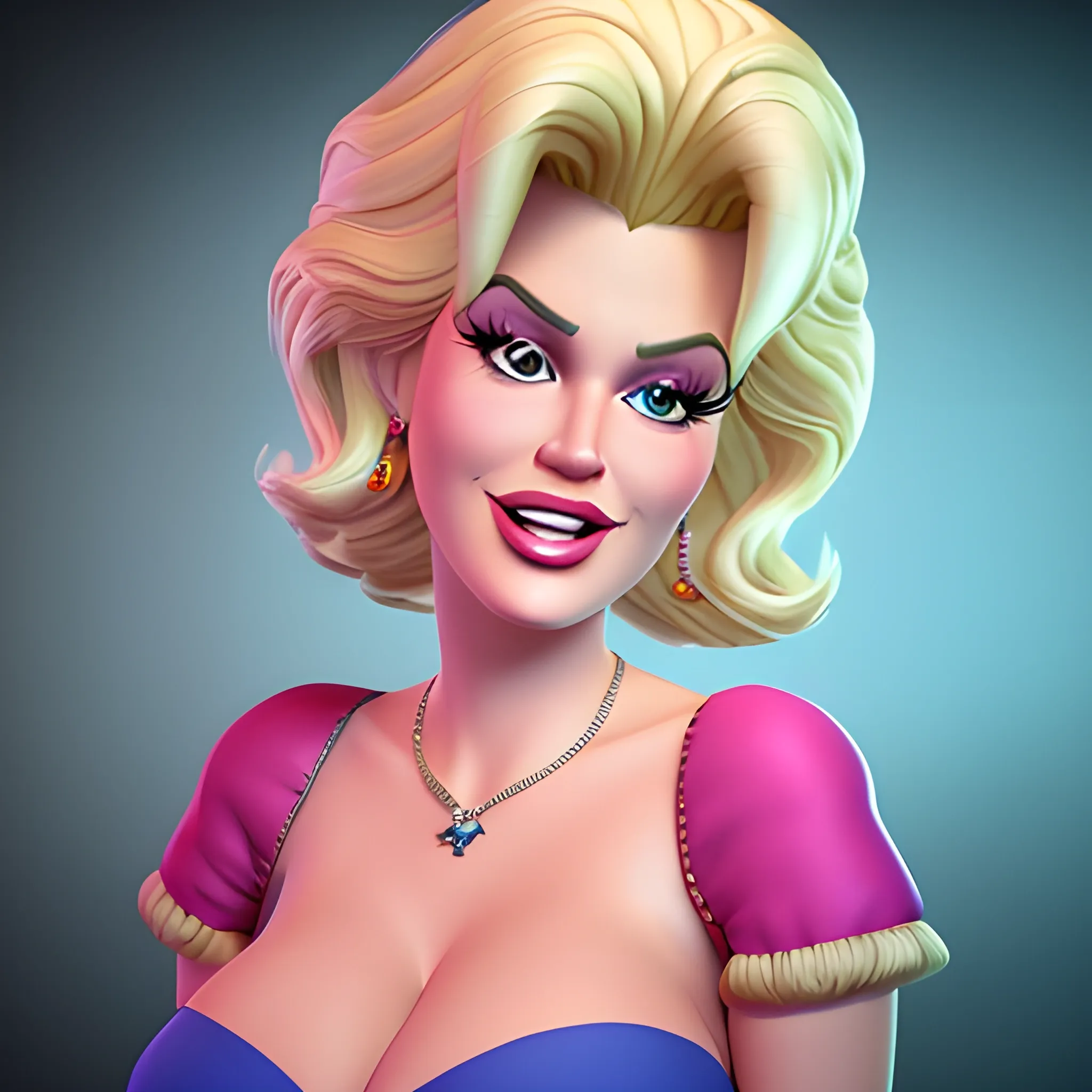 screenshot of anna nicole smith in a pixar movie. 3 d rendering. unreal engine. amazing likeness. very detailed. cartoon caricature.