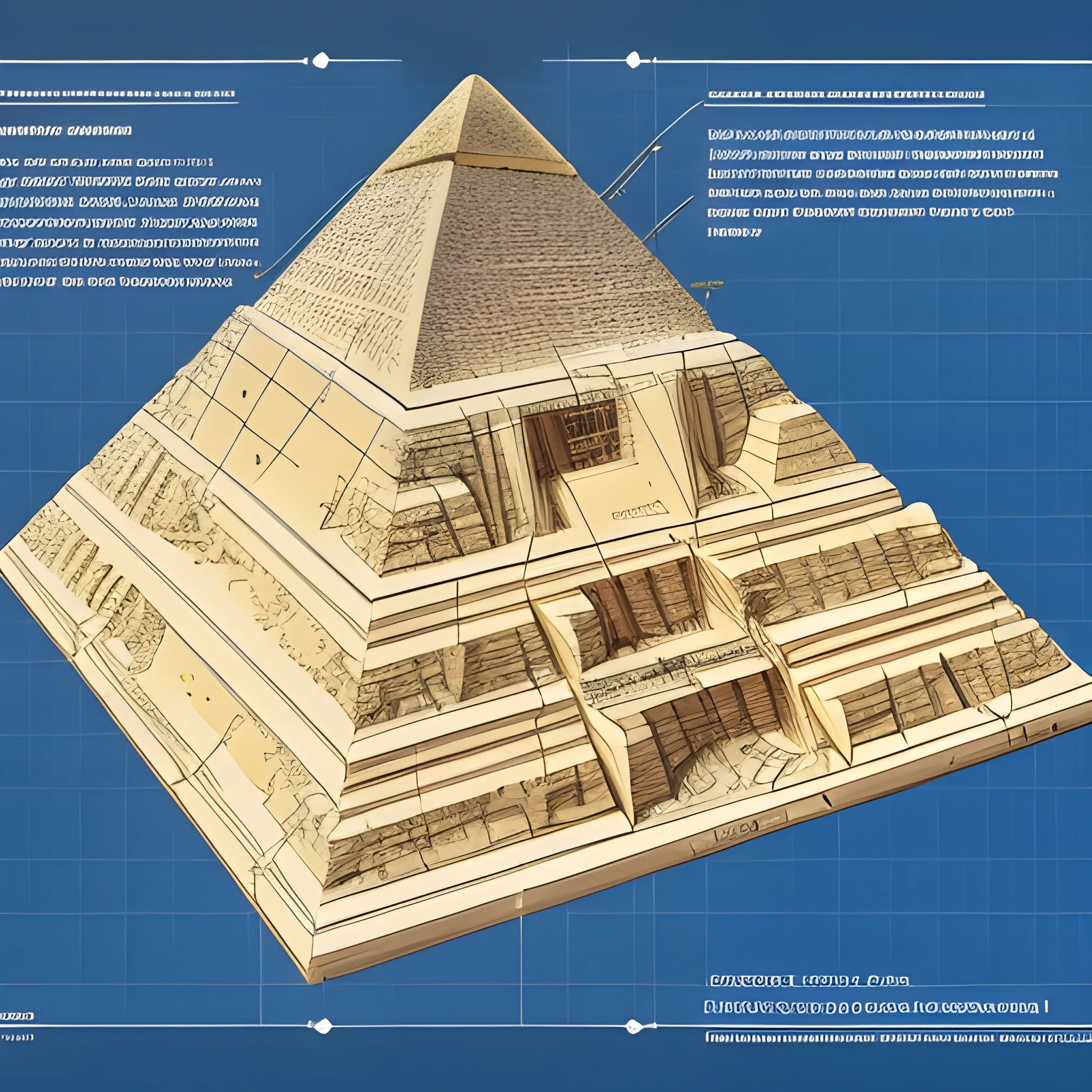 technical drawings & engineering schematics for the construction of the great pyramid using advanced technology