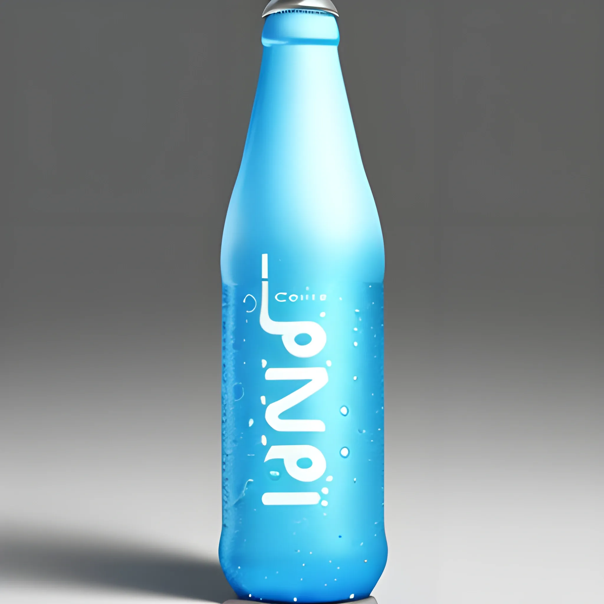 A carbonated beverage with name EcoFizz. The bottle has a modern and attractive design, made primarily from recycled and recyclable materials. The bottle would have an ergonomic shape for a comfortable grip and would be available in different sizes to meet consumers' needs. Realistic

, 3D