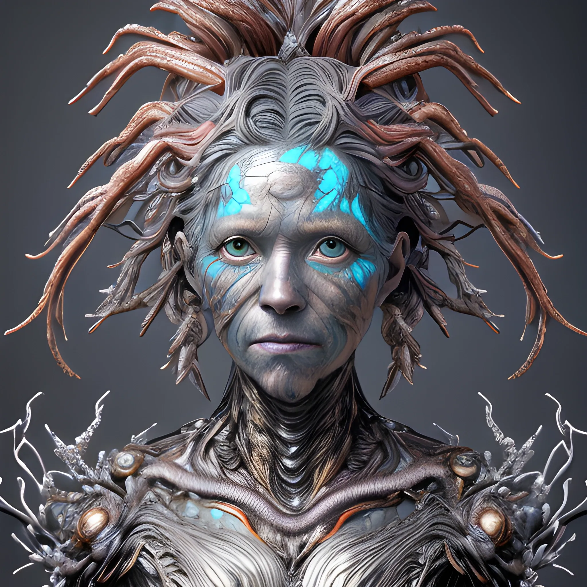 Manabu Ikeda inspired realistic whole body photo portrait of a aged and victorian half-human half-metallic posing on a  magical forest. Its ready for a battle. Its skin is made of red magma that covers the skin entirely. Its hair has rainbow coloured details. Its eyes are ice blue coloured. The camera angle is a wide. Its legs are visible. Hyper realistic, sharpen details, detailed skin, sharpened eyes, cinematic, intricate details, (gorgeous face:1. 2), masterpiece, microscopic, night, high quality, detailed, masterpiece, best quality, highres, extremely detailed, (8k), (liquid mercury), circuits, 