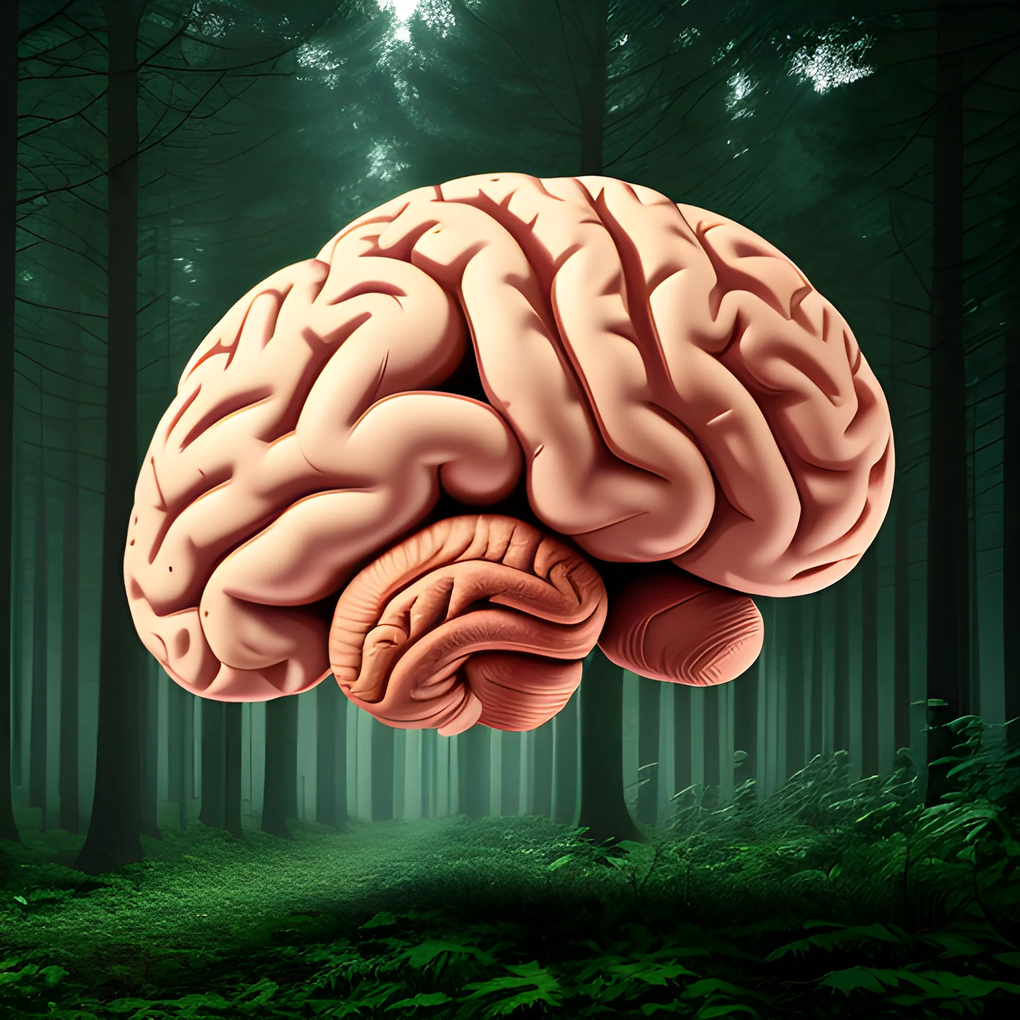 brain, forest background, hyper deformed, 4k.