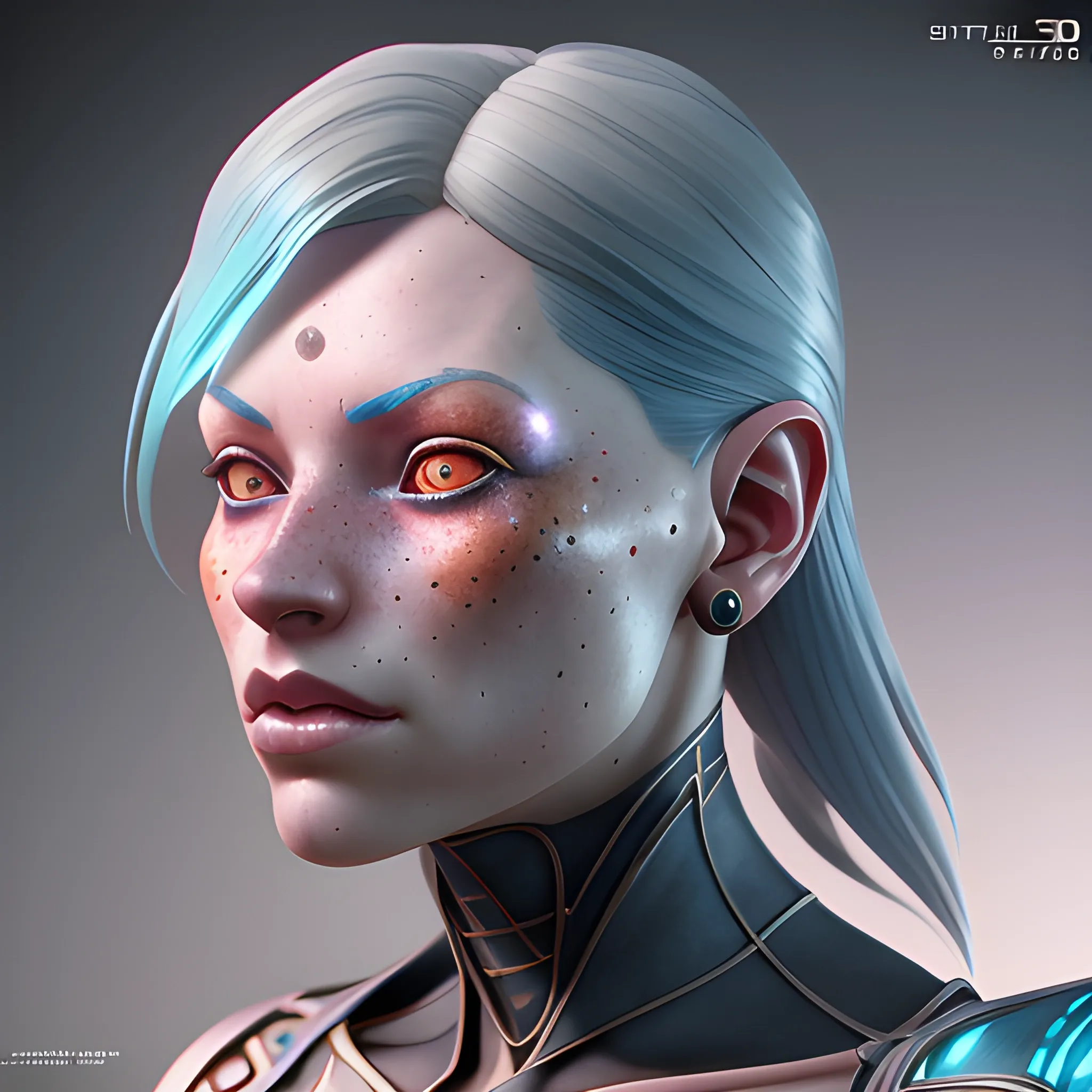 female sixiall, with high detail, real life skin, freckles, 8 k, stunning detail, works by artgerm, greg rutkowski and alphonse mucha, unreal engine 5, 4 k uhd, Trippy