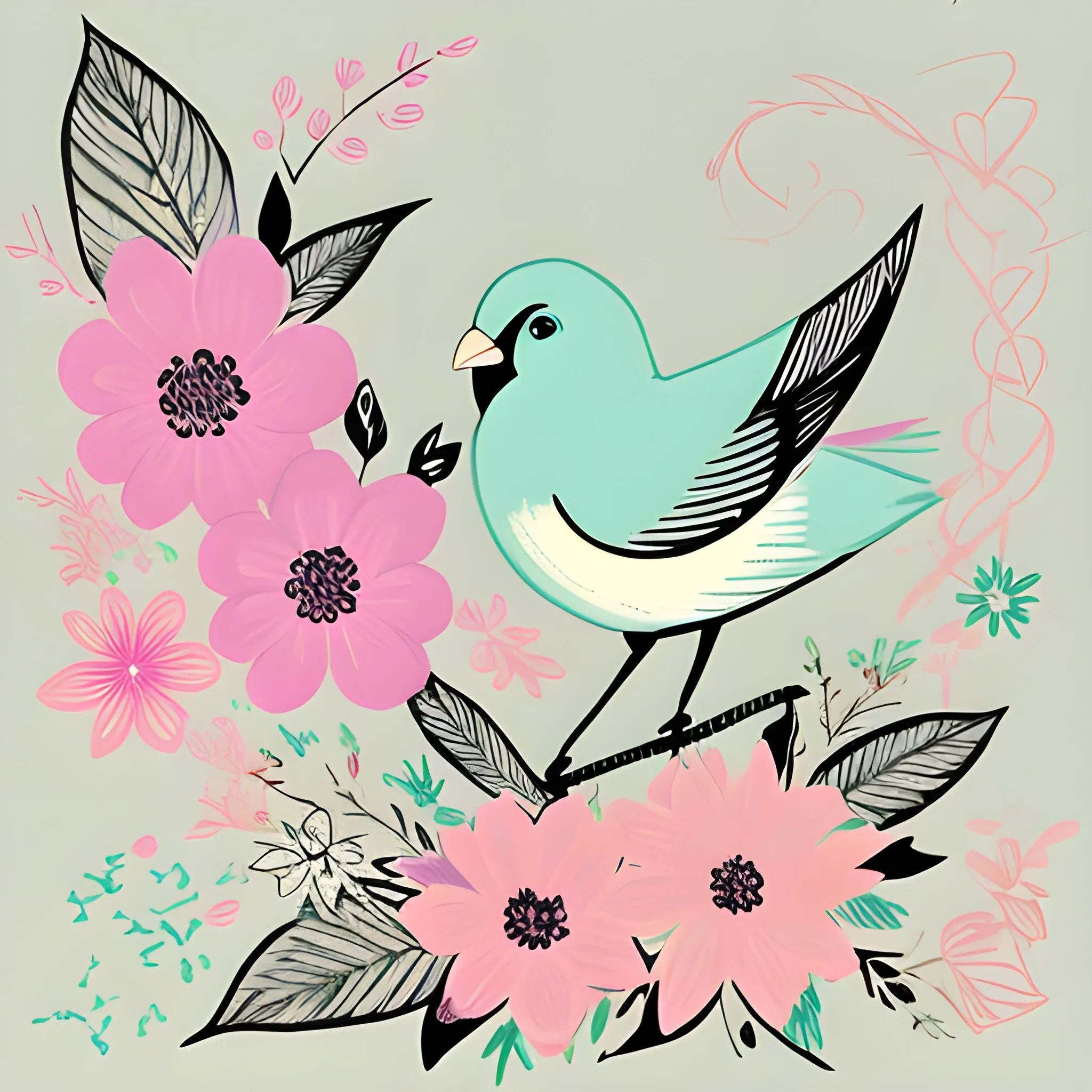 bird of paradies blooms, pastel colors, simple outline style, ar ...