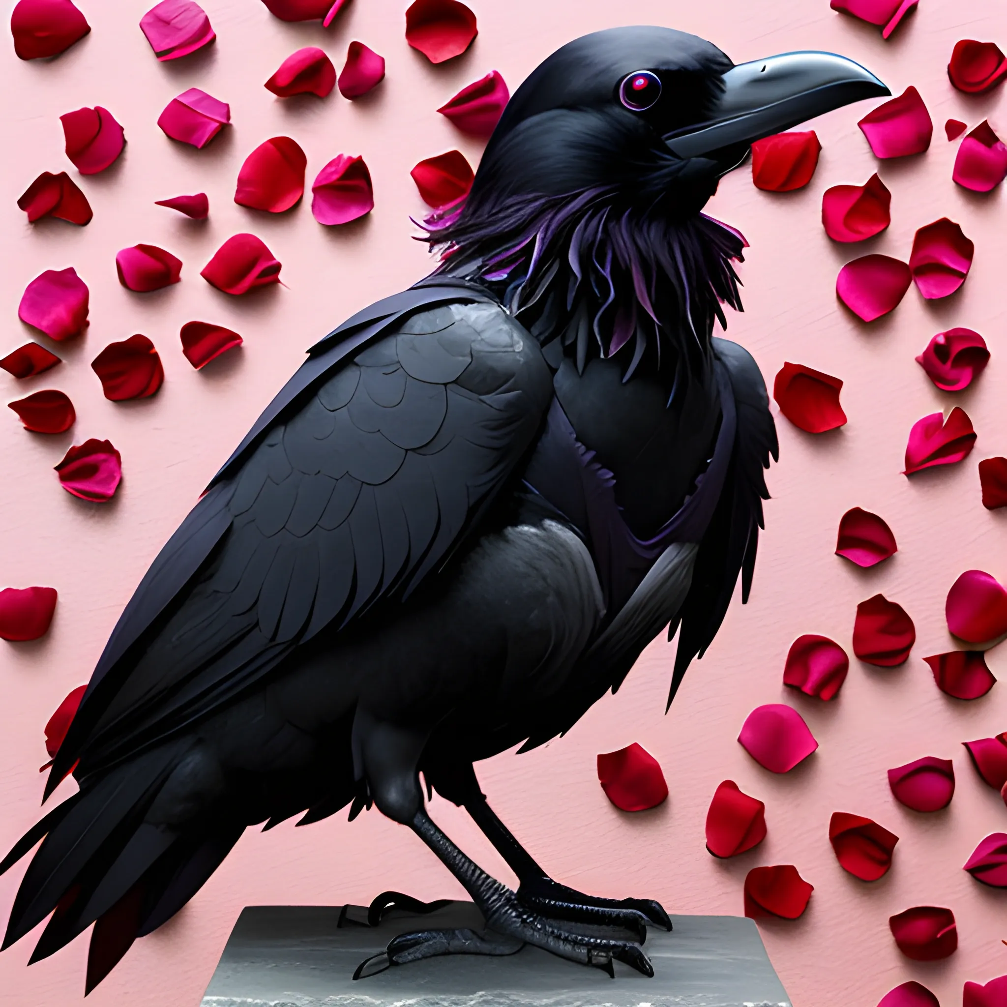 raven made of rose petals

