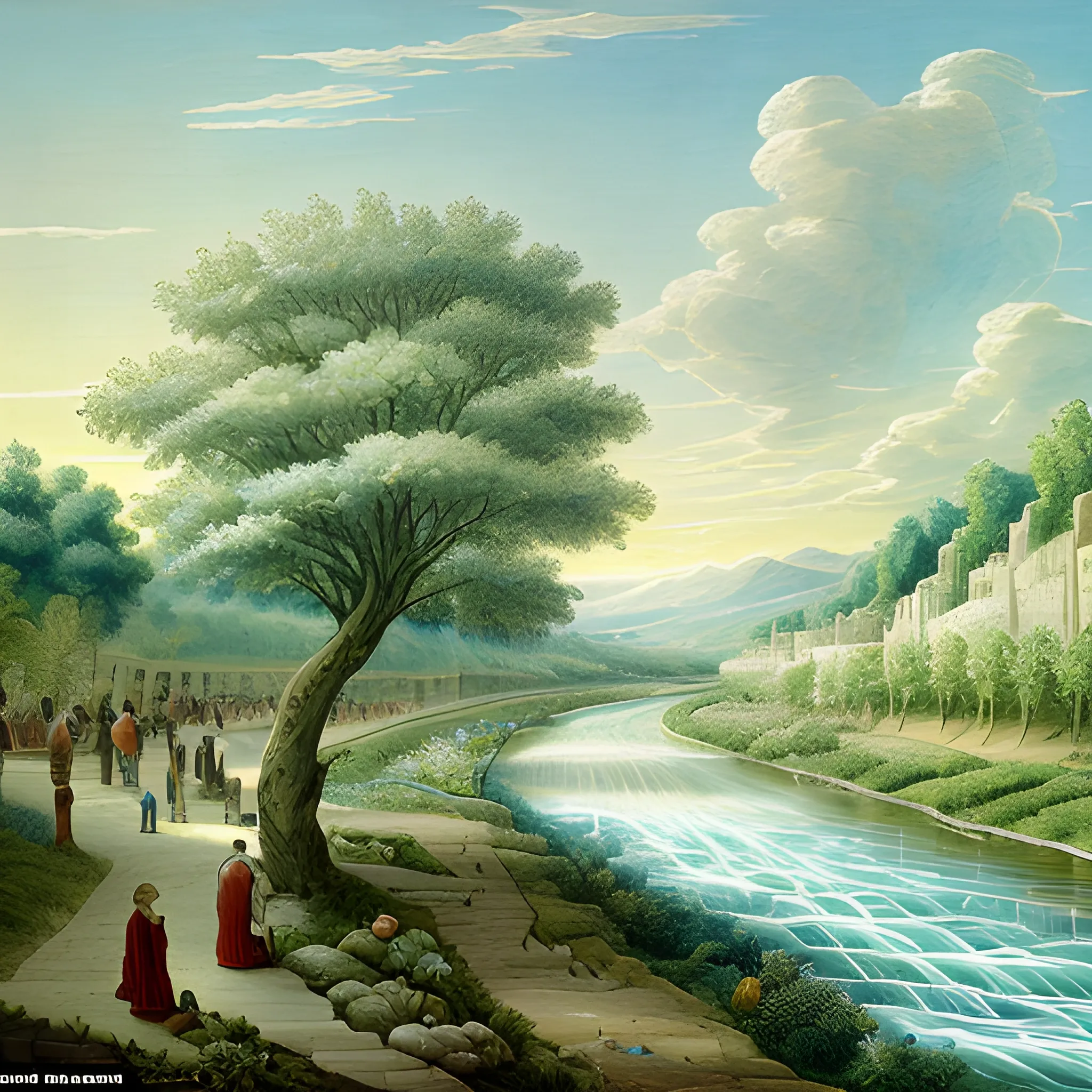 the river of the water of life, as clear as crystal, flowing from the throne of God and of the Lamb down the middle of the great street of the city. On each side of the river stood the tree of life, bearing twelve crops of fruit, yielding its fruit every month. And the leaves of the tree are for the healing of the nations. 