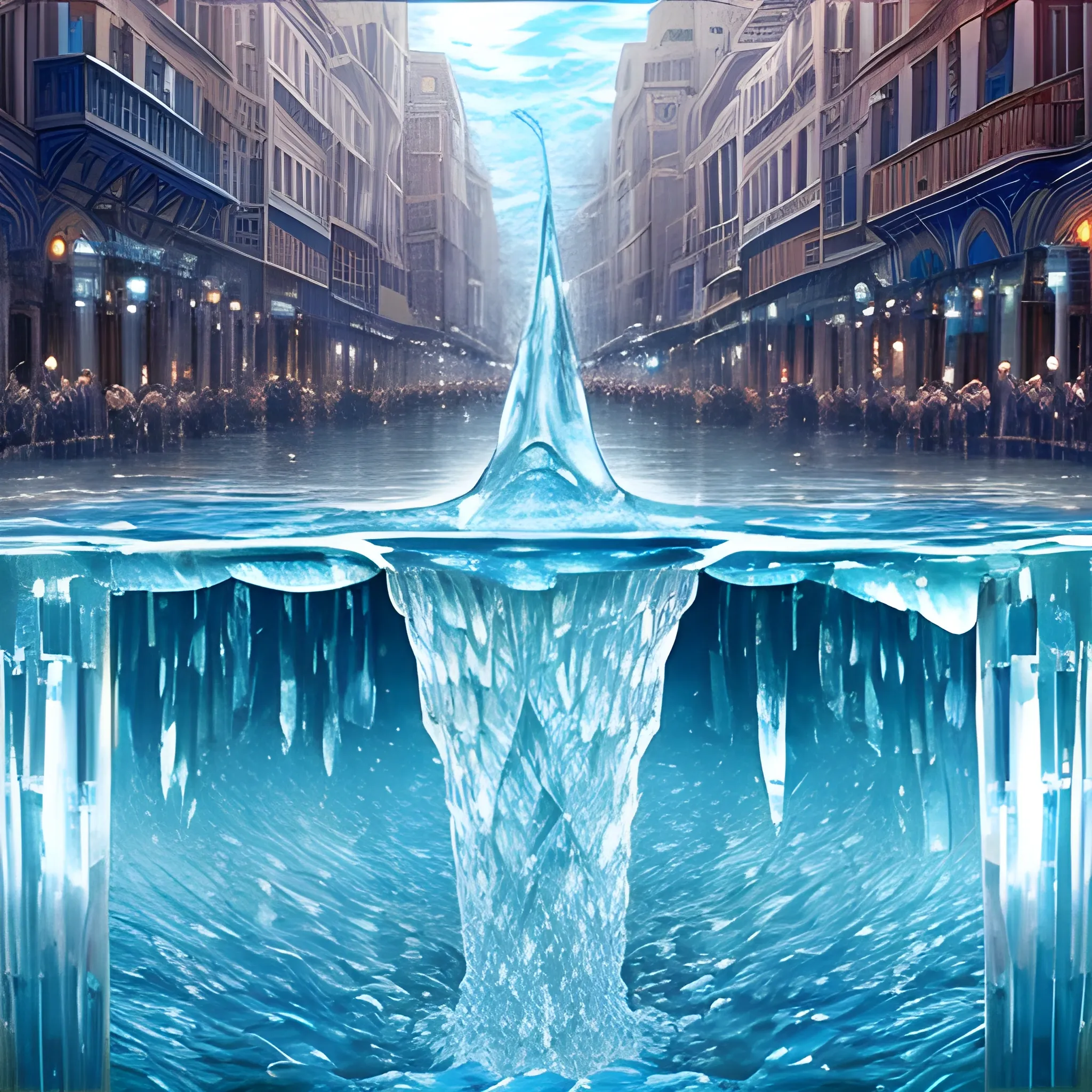 the river of the water of life, as clear as crystal, flowing from the throne, down the middle of the great street of the city.