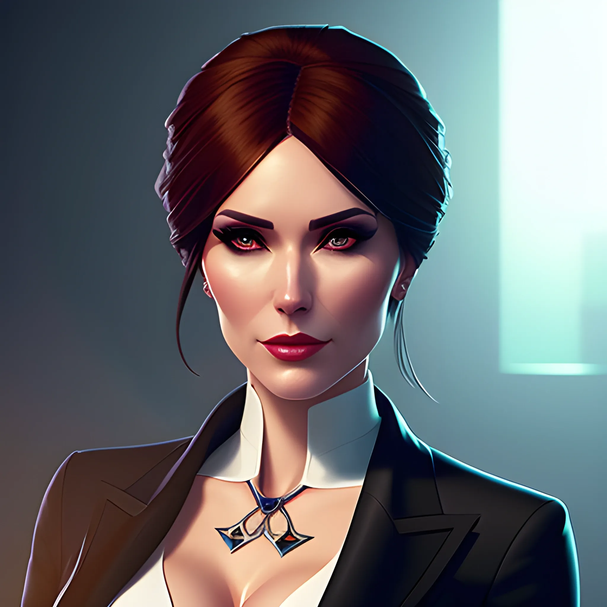 arcane style, Posh girl wearing an open blazer, tie, detailed portrait, cell shaded, 4 k, concept art, by ilya kuvshinov, artgerm, krenz cushart. cinematic dramatic atmosphere, sharp focus, volumetric lighting, cinematic lighting, studio quality