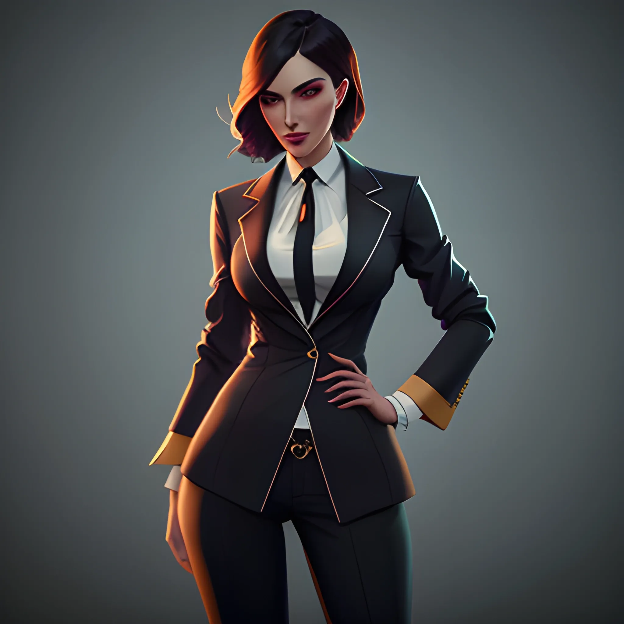 arcane style, Posh girl wearing an open blazer, tie, detailed portrait, cell shaded, 4 k, concept art, by ilya kuvshinov, artgerm, krenz cushart. cinematic dramatic atmosphere, sharp focus, volumetric lighting, cinematic lighting, studio quality