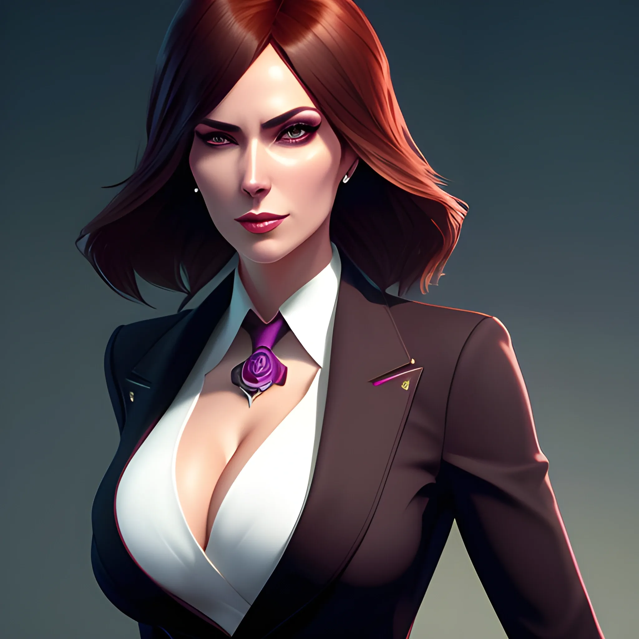 arcane style, Posh girl wearing an open blazer, tie, detailed portrait, cell shaded, 4 k, concept art, by ilya kuvshinov, artgerm. cinematic dramatic atmosphere, sharp focus, volumetric lighting, cinematic lighting, studio quality