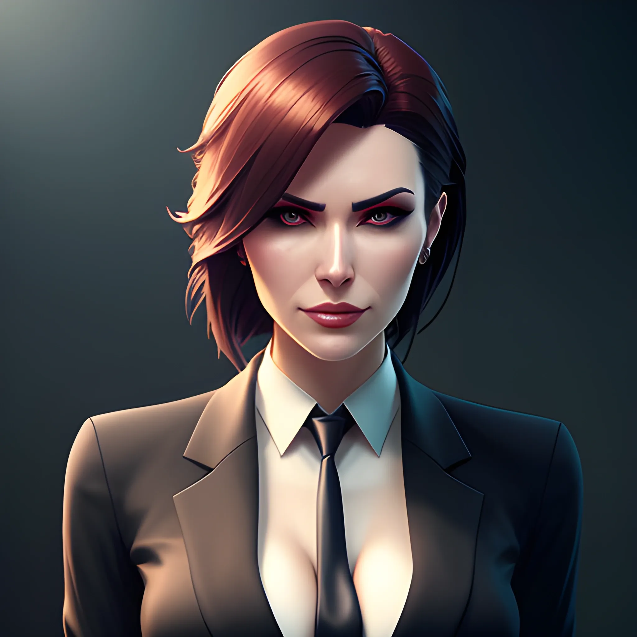 arcane style, young Posh girl wearing an open blazer, tie, detailed portrait, cell shaded, 4 k, concept art, by ilya kuvshinov, wlop, artgerm. cinematic dramatic atmosphere, sharp focus, volumetric lighting, cinematic lighting, studio quality