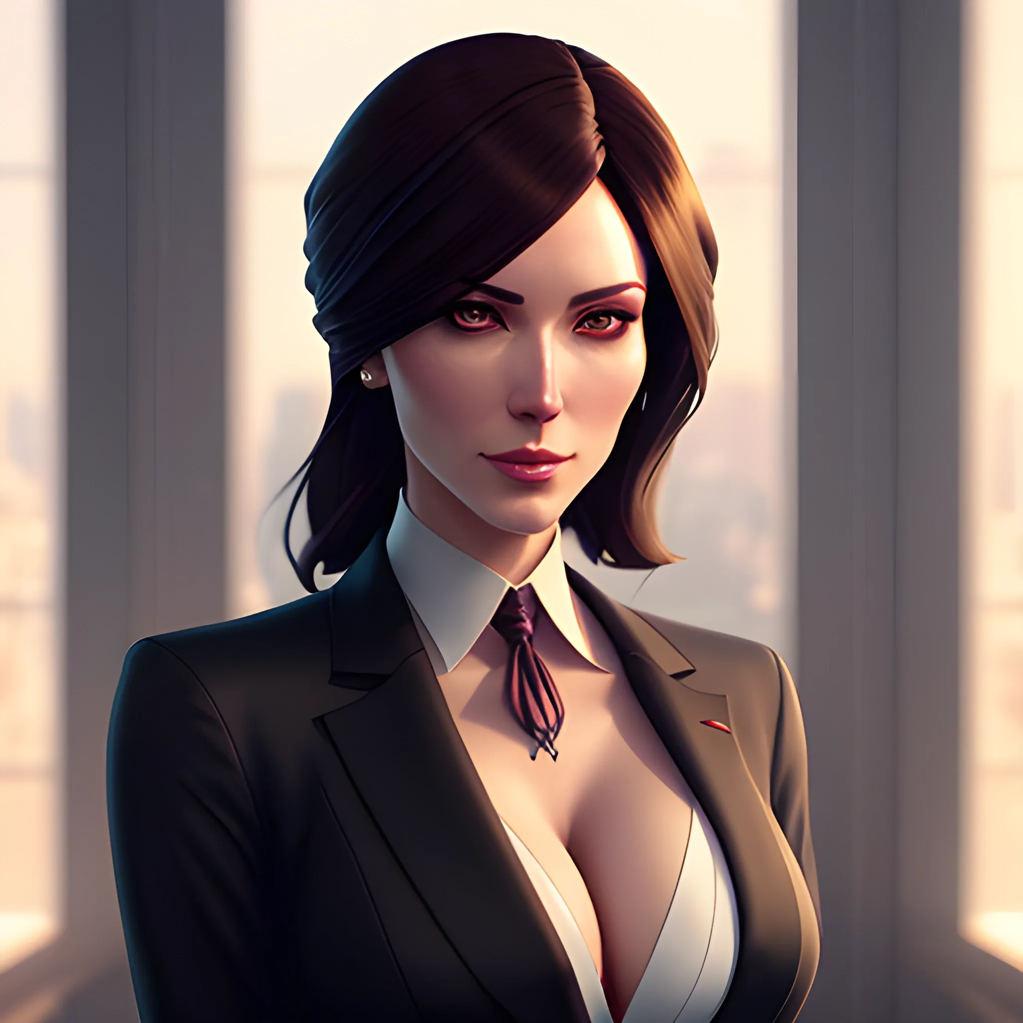 arcane style, Posh girl wearing an open blazer, tie, detailed portrait, cell shaded, 4 k, concept art, by wlop, ilya kuvshinov, artgerm, krenz cushart, greg rutkowski, pixiv. cinematic dramatic atmosphere, sharp focus, volumetric lighting, cinematic lighting, studio quality