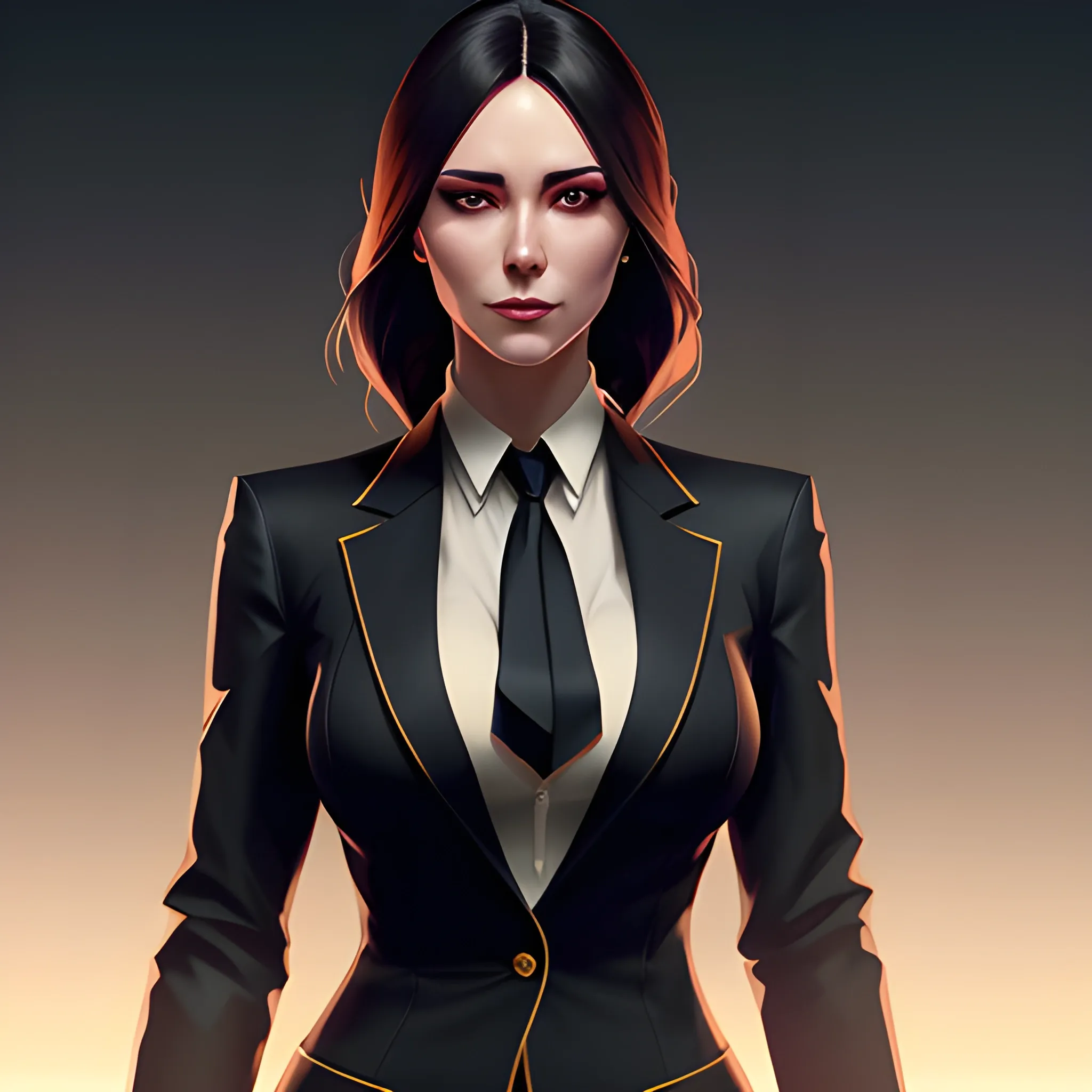 arcane style, Posh girl wearing an open blazer, tie, detailed portrait, cell shaded, 4 k, concept art, by wlop, ilya kuvshinov, artgerm, krenz cushart, greg rutkowski, pixiv. cinematic dramatic atmosphere, sharp focus, volumetric lighting, cinematic lighting, studio quality