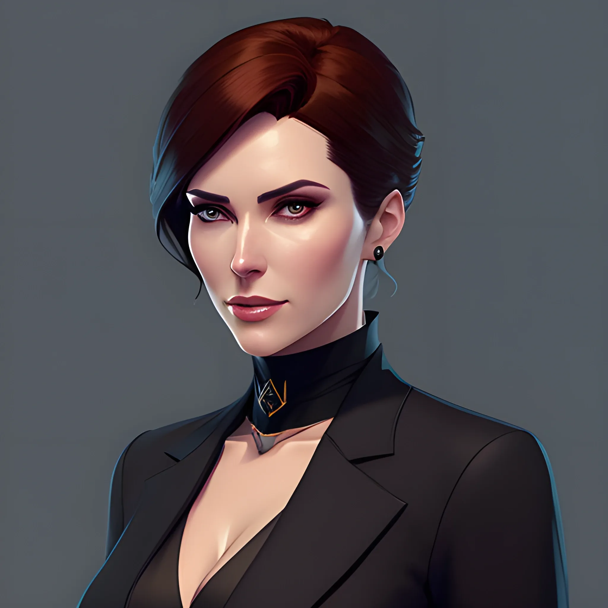 arcane style, Posh girl wearing an open blazer, tie, detailed portrait, cell shaded, 4 k, concept art, by ilya kuvshinov, krenz cushart, greg rutkowski, pixiv. cinematic dramatic atmosphere, sharp focus