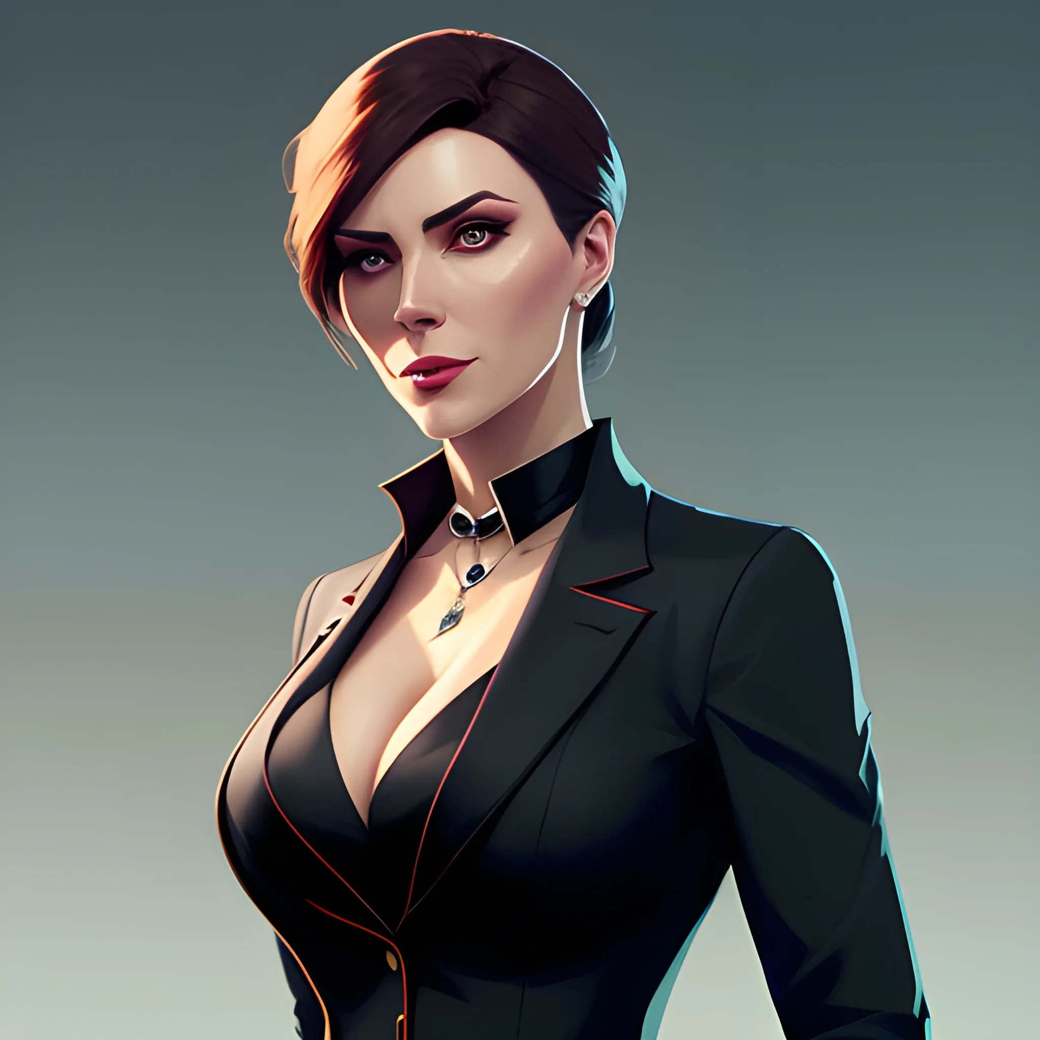 arcane style, Posh girl wearing an open blazer, tie, detailed portrait, cell shaded, 4 k, concept art, by ilya kuvshinov, krenz cushart, greg rutkowski, pixiv. cinematic dramatic atmosphere, sharp focus