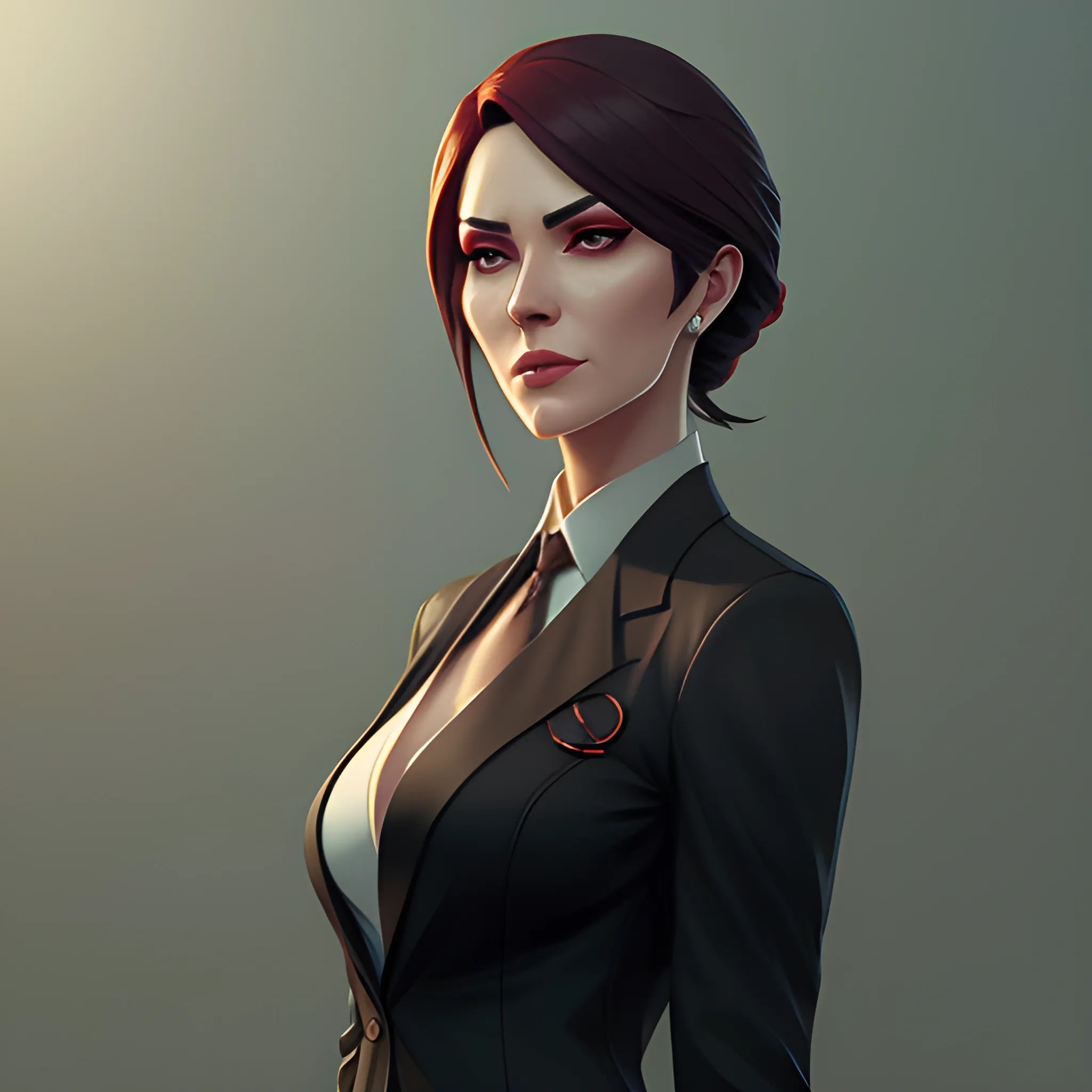 arcane style, girl wearing an open blazer, tie, detailed portrai ...