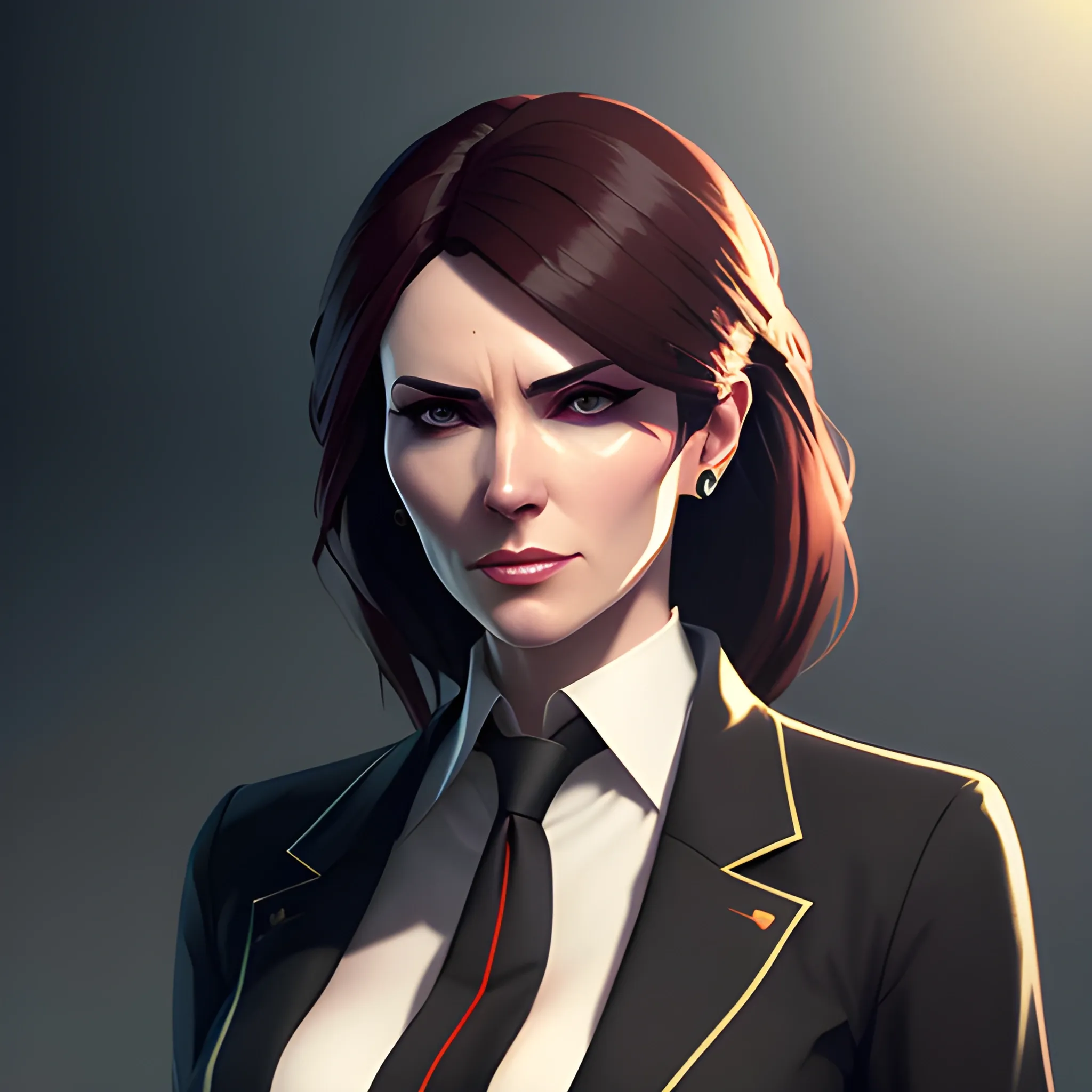 arcane style, girl wearing an open blazer, tie, detailed portrait, cell shaded, 4 k, concept art, by ilya kuvshinov, krenz cushart, greg rutkowski, pixiv. cinematic dramatic atmosphere, sharp focus