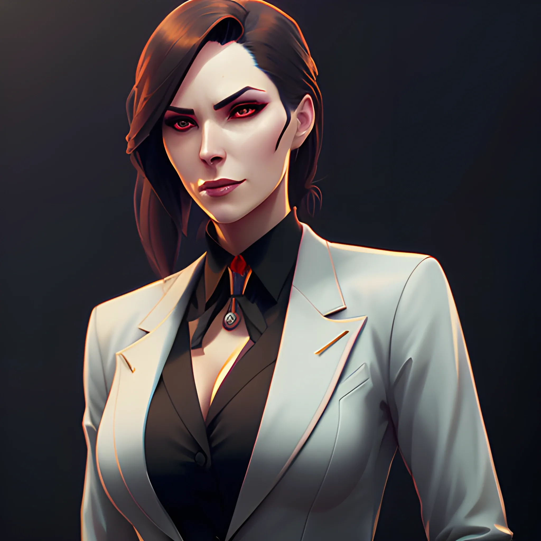 arcane style, girl wearing an open blazer, tie, detailed portrait, cell shaded, 4 k, concept art, by ilya kuvshinov, krenz cushart, greg rutkowski, pixiv. cinematic dramatic atmosphere, sharp focus