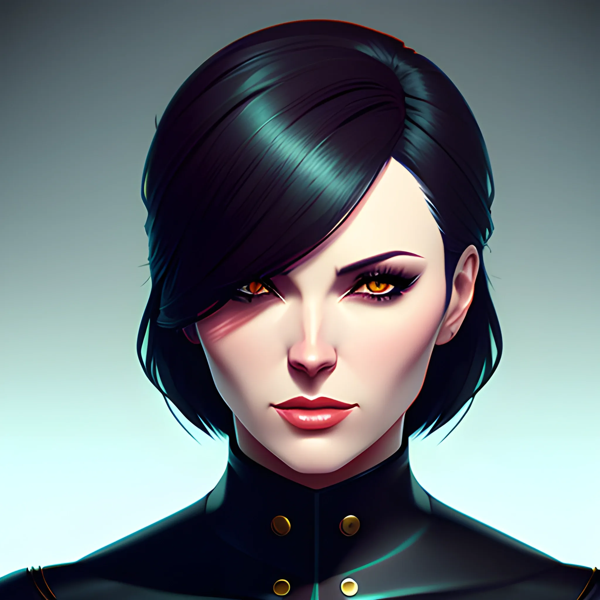 valorant style, girl, portrait, cell shaded, 4 k, concept art, by ilya kuvshinov, sam yang. dramatic atmosphere, sharp focus,