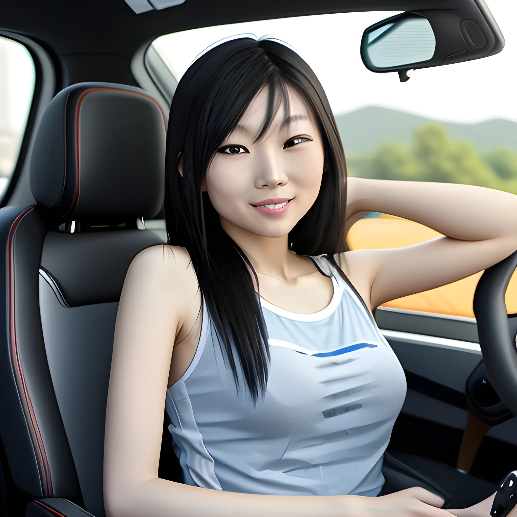 Skinny attractive Asian Female BMW Driver 