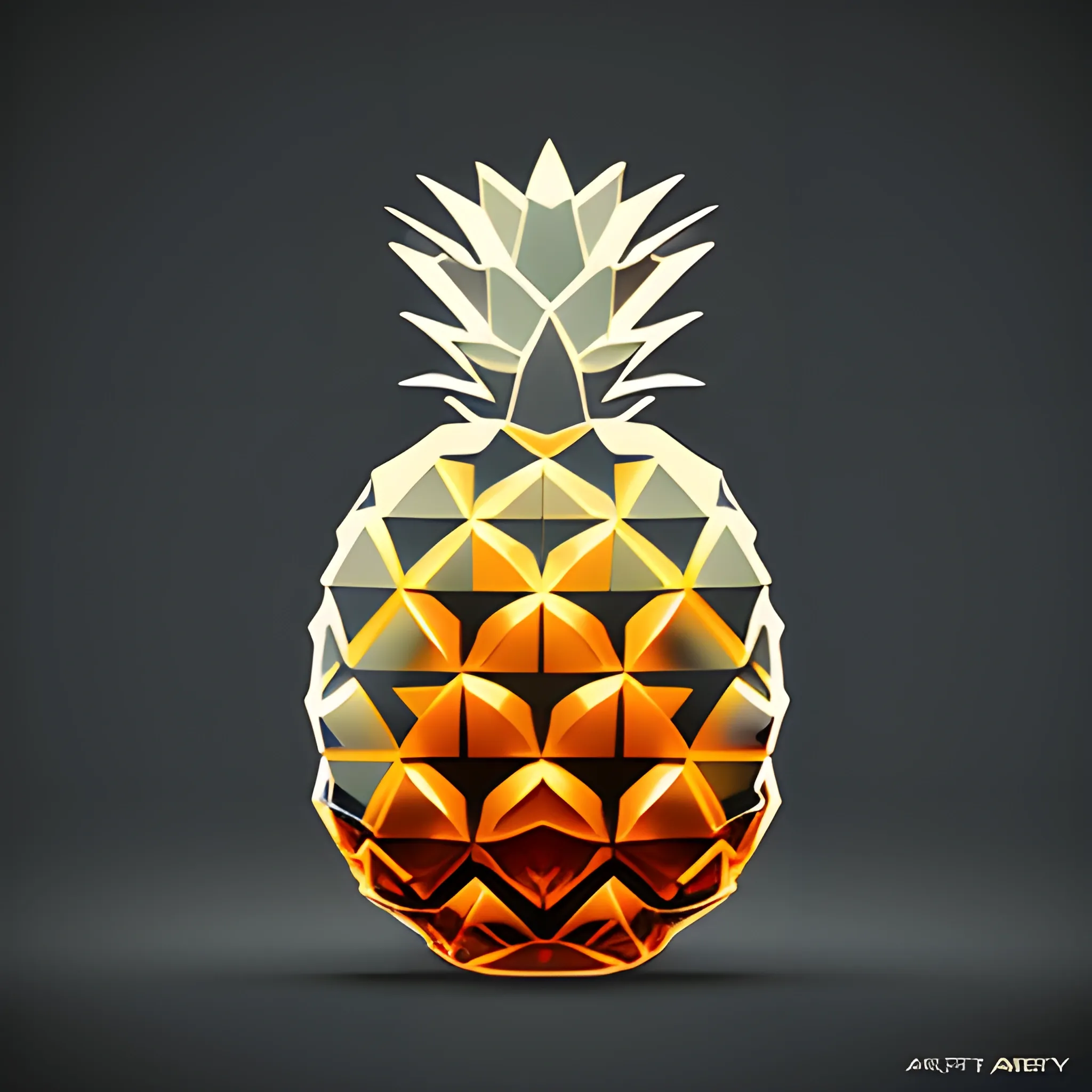 2 dimensional, vector, low poly, clear crystal pineapple icon, black background, cgsociety, artstation, octane render
