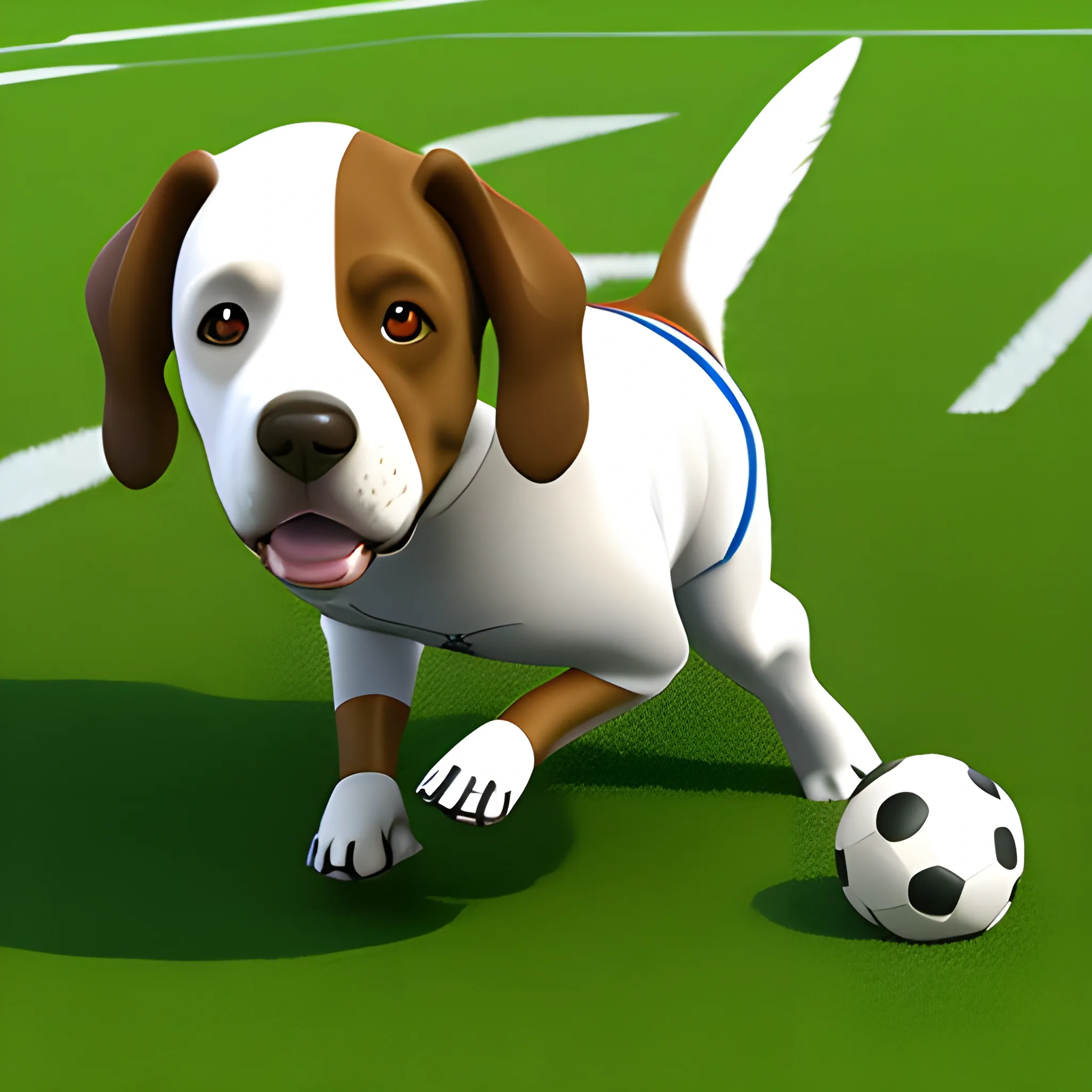 A dog is playing football, 3D